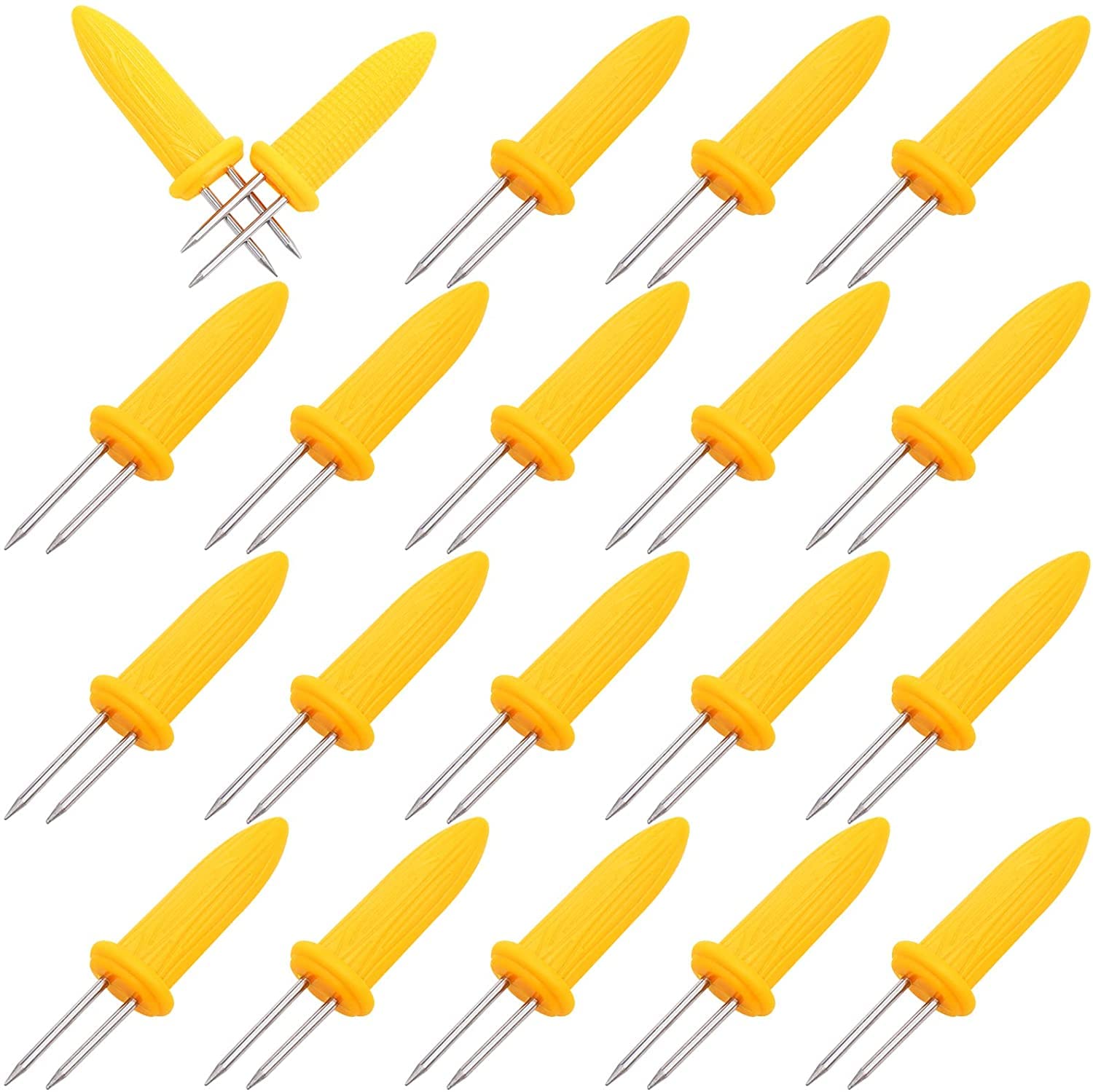 NEEL HOUSE 20PCS Corn Holders Set Corn on The Cob Skewers Stainless Steel Twin Prong Corn Fork Prong Skewers Home Cooking Fork for BBQ Double Fork Sweetcorn Holders Kitchen Tool