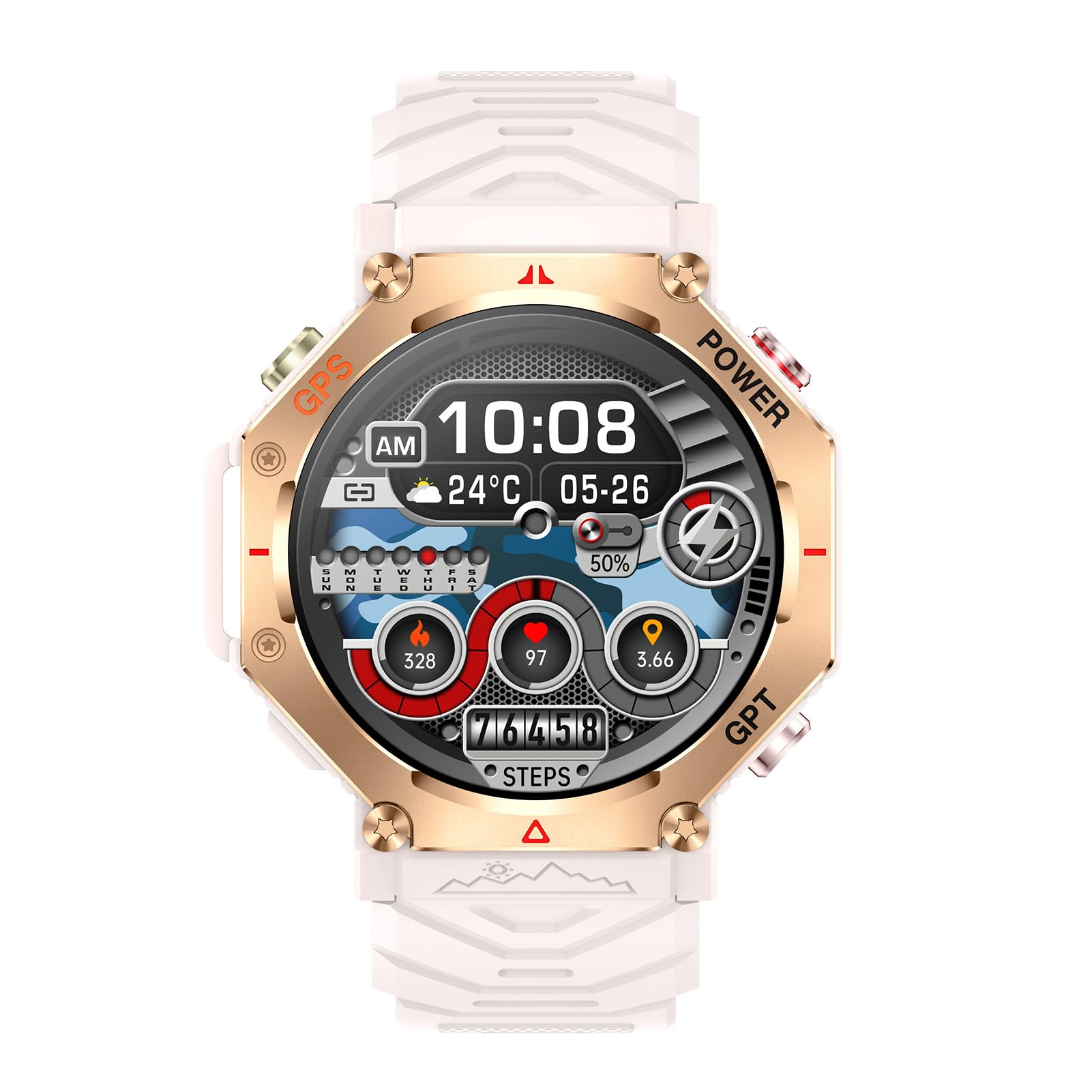 Sxhlseller Orologi Intelligenti per Uomo Donna, Orologio Sportivo con Supporto Posizione GPS GPT, Ricarica Magnetica, Smartwatch Impermeabile con Torcia per IOS per Android (PINK)