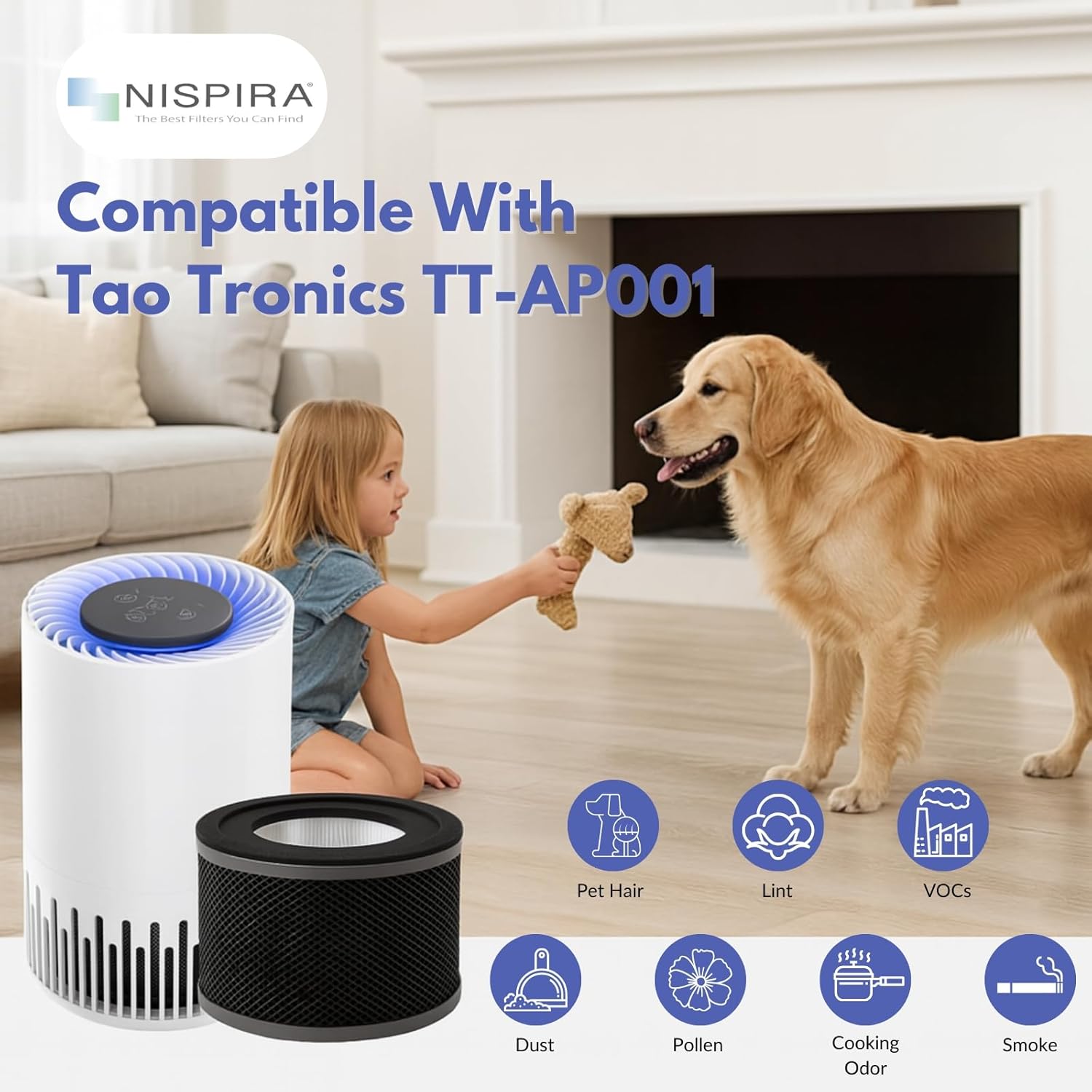 Nispira True HEPA Replacement Filter for Air Purifier, Compatible with Tao Tronics TT-AP001, 2 Packs - Image 3