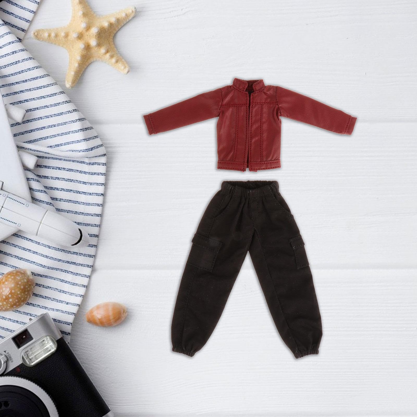 5 Sets mit 1/12 weiblichen Puppenkleidern, PU-Lederjacke mit Hose, Mini für 15,2 cm große Figuren