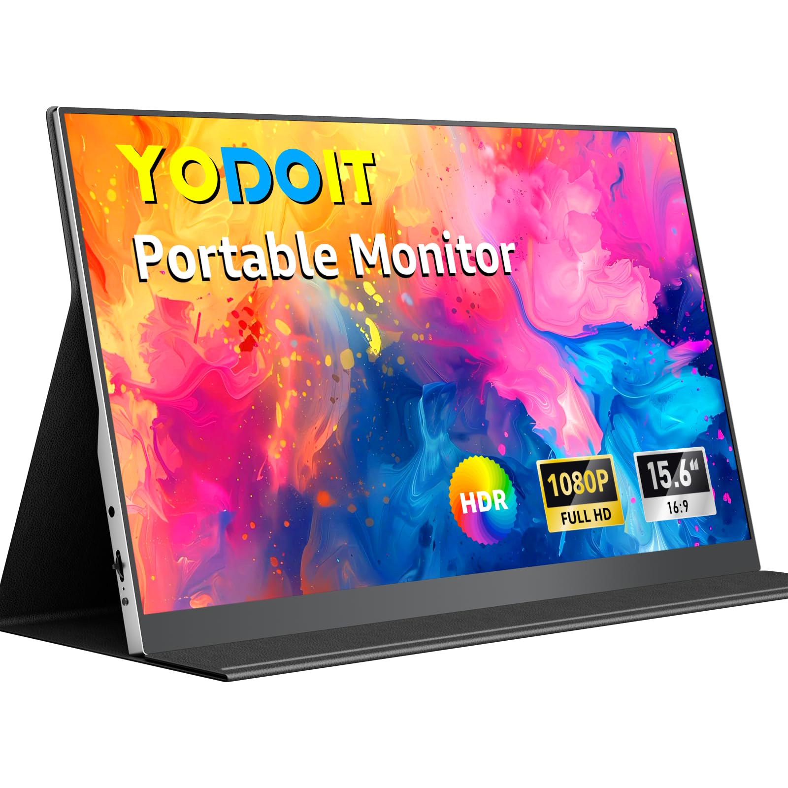 YodoitPortable Monitor 15.6", FHD 1080P Screen IPS 1920×1080 100% SRGB Display with Type C USB Port and Speakers with Smart Cover, Compatible with PC, Laptop, MacBook, Xbox