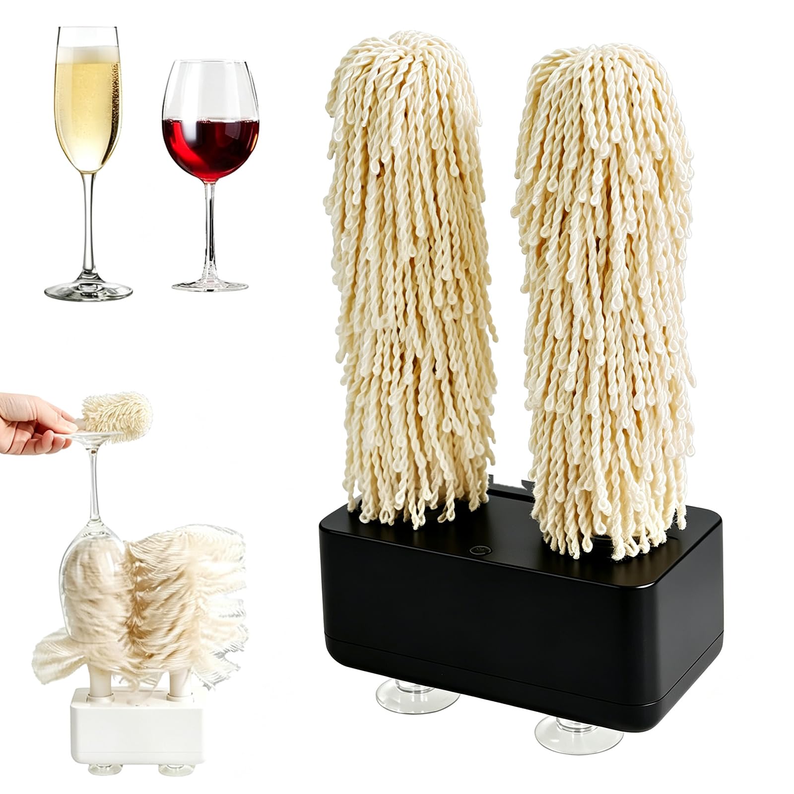 Lucidatrice Elettrica Bicchieri Da Vino,Lavabicchieri Domestico Automatico | Rotazione A 600RPM Con Asciugatura Immediata,Doppia Testina Spazzola,Rotazione 360°,Ideale Per Bar,Ristoranti,Cucine E Uso