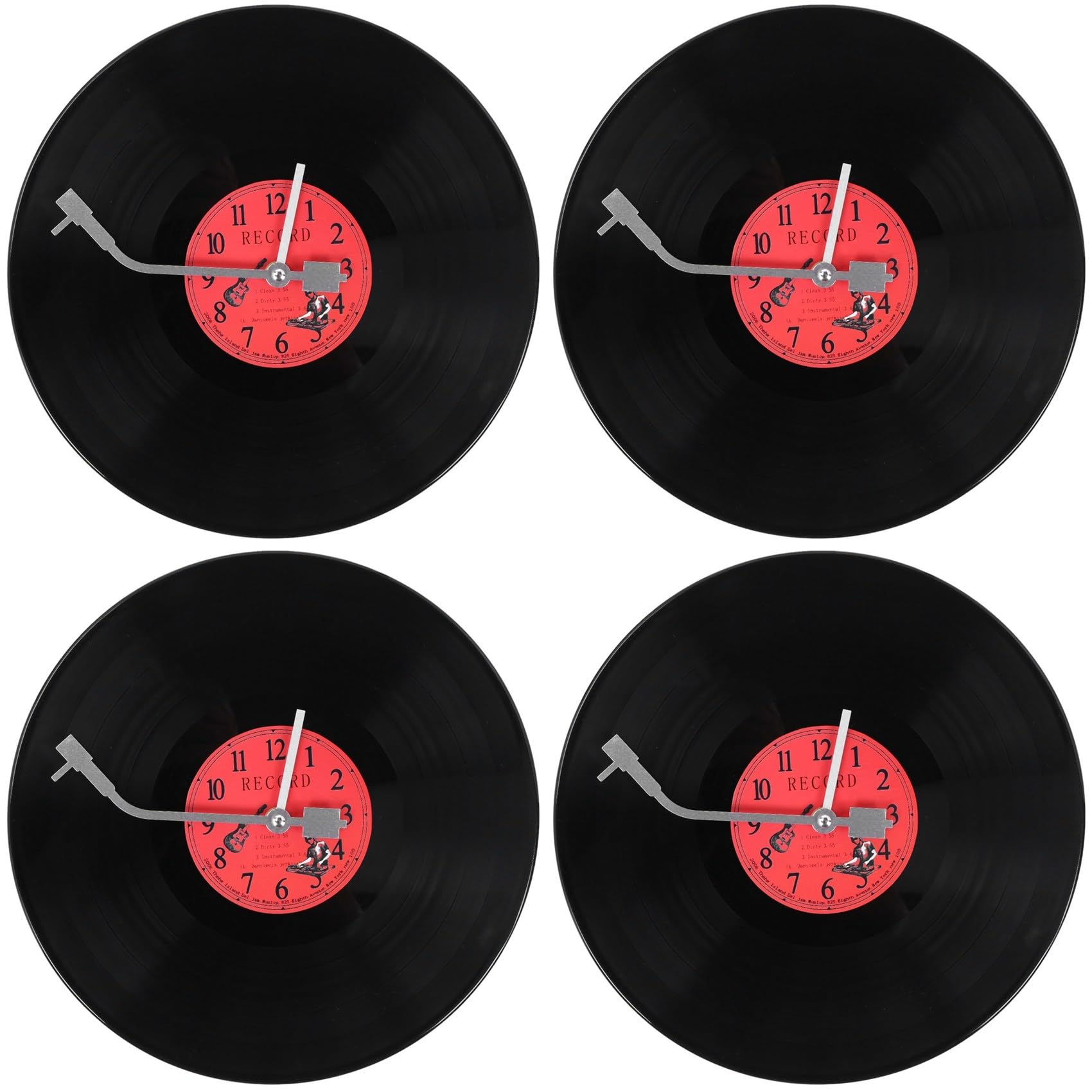 Vjsujehgy 4X European Retro Nostalgic Ultra-Quiet Clock Vinyl Record Personality Wall Clock Cafe Bar Decorative Wall Clock