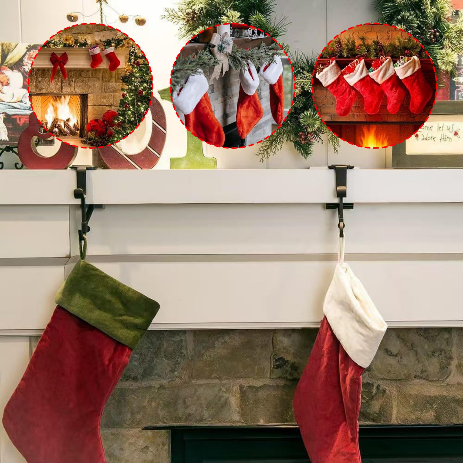 Lot De 3 Crochets pour Chaussettes De Noël Adjustables pour Cheminée, Support De Guirlande 2 En 1 Sans Percer, Porte-Chaussettes Noël Réglable En Métal pour Décoration De Fête (Noir)