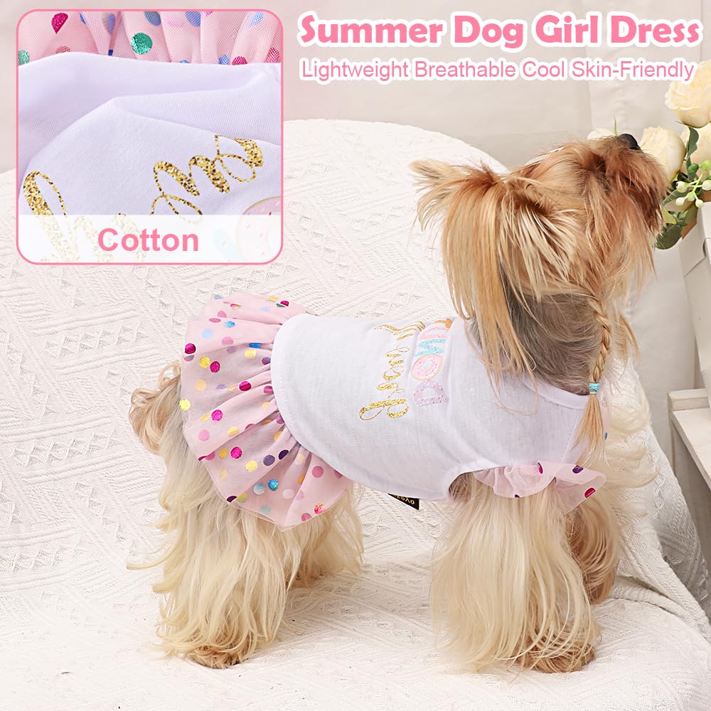 Dog Clothes Girl Dress Small Dogs Puppy Dresses Pet Shirt Female Yorkie Chihuahua Cat Sequin Tulle Birthday Party Lace Costume Tutu Skirt Apparel Outfit (Pink,M)