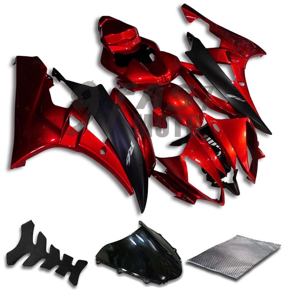 9FastMoto Fairings for 2006 2007 YZF-600 R6 06 07 YZF 600 R6 Motorcycle Fairing Kit ABS Injection Set Sportbike Cowls Panels (Black & Red) Y0019