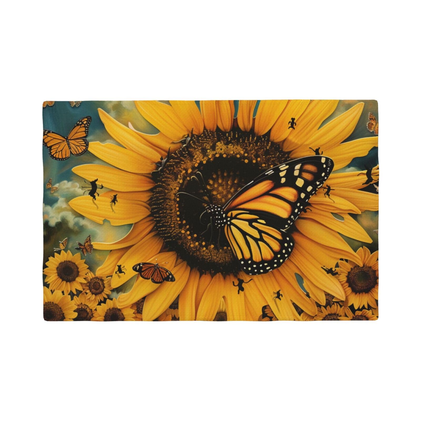 butterfly and sunflower Print Placemats Set, Heat Resistant Washable Placemat 12x18in Table Mats for Party Kitchen Dining Table Decoration Indoor Outdoor, Six Piece