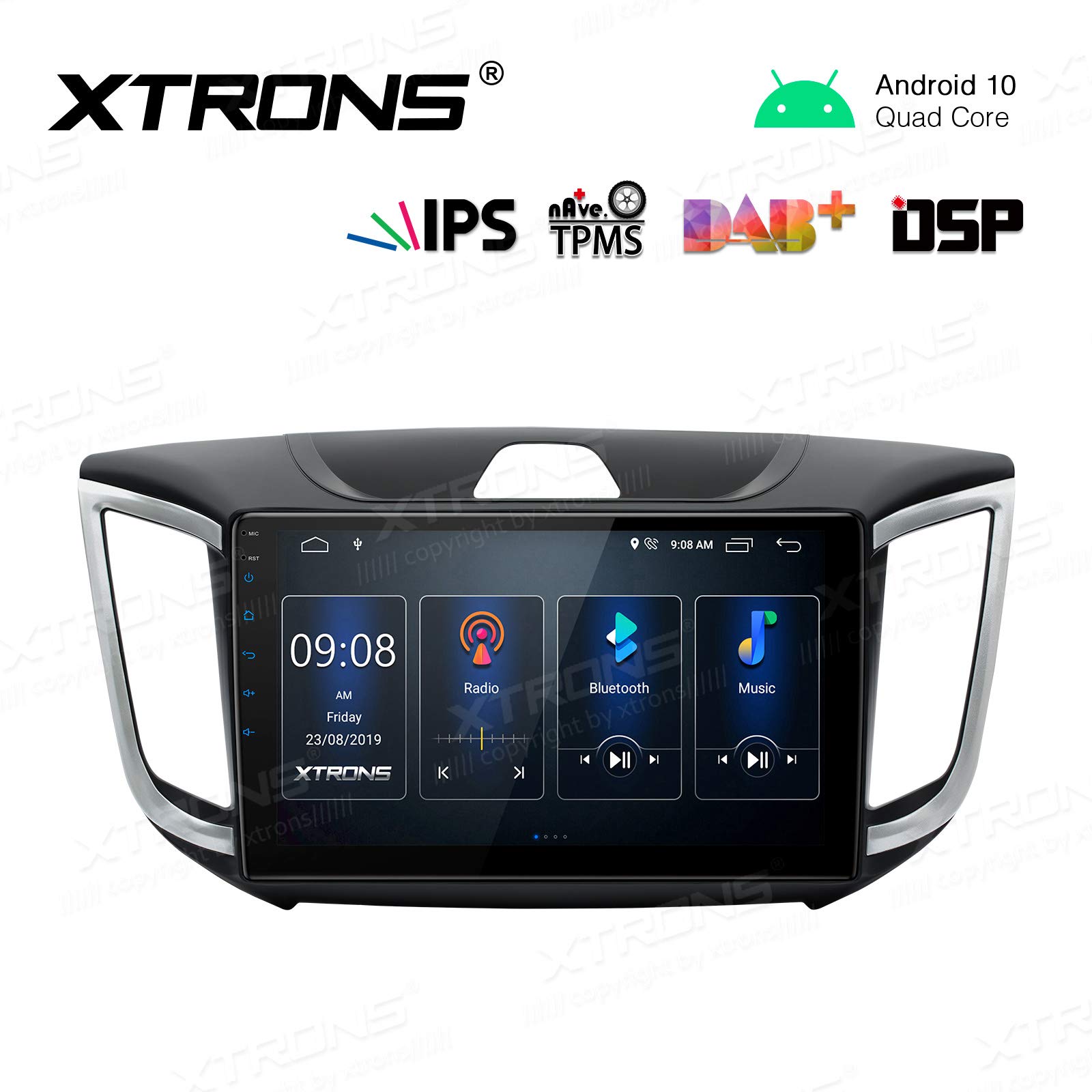 XTRONS Android 10 Car Stereo Bluetooth GPS Navigation 10.1 Inch IPS Screen Head Unit Android Car Radio Built-in DSP Supports Full RCA Output CarAutoPlay 1080P DVR DAB+ for Hyundai ix-25/Creta