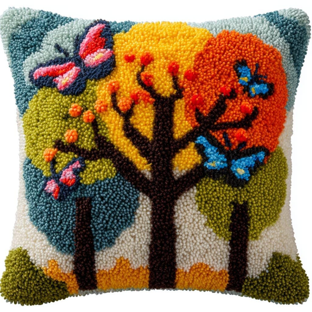 WallustrioaW Latch Hook Pillow Kit -Trees Embroidery Art Craft Kit - All Ages - Unisex - 43X43Cm