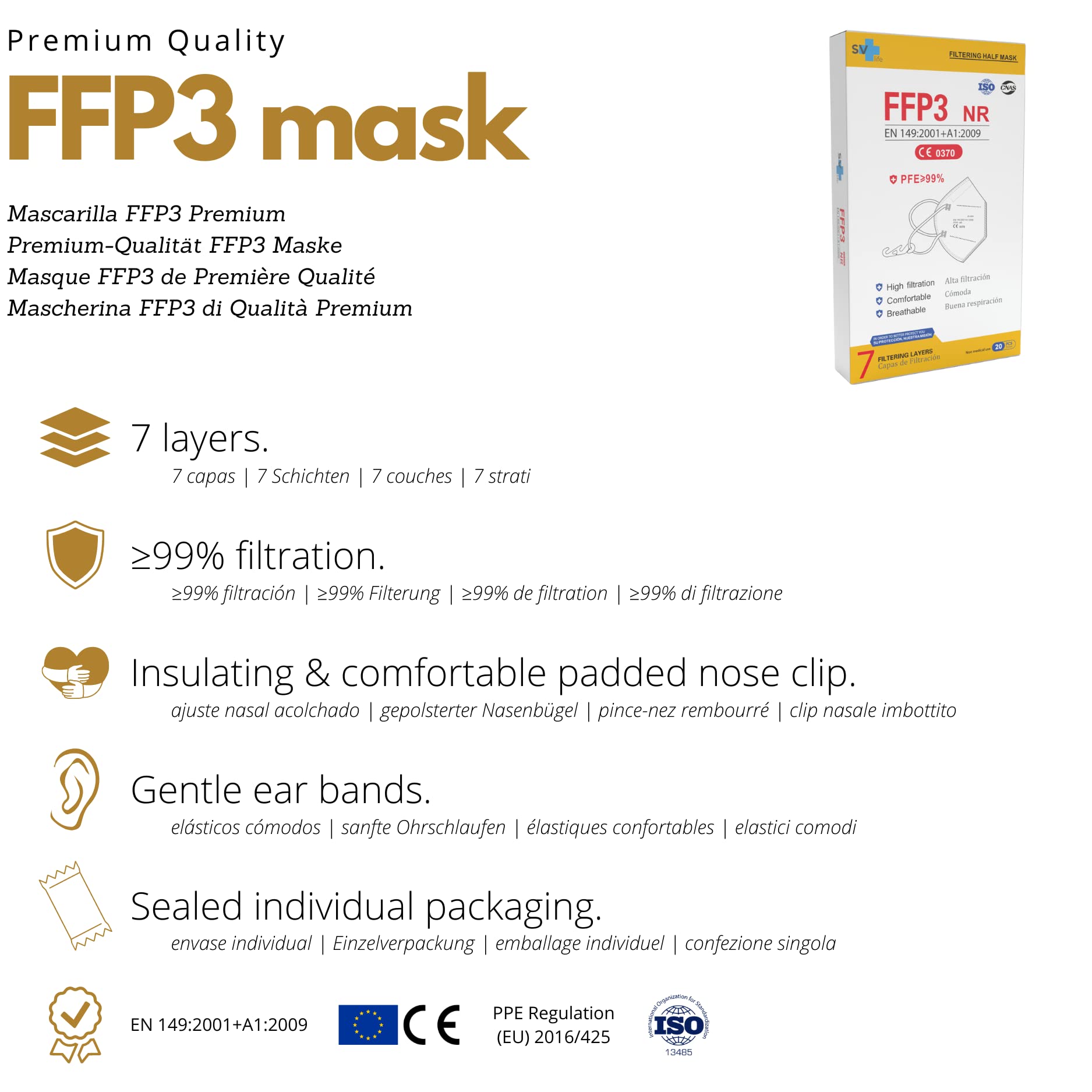 FFP3 Maske, CE-zugelassen | Hoher Schutz >99% | Einweg - nicht wiederverwendbar, Erwachsenengröße, Weiß