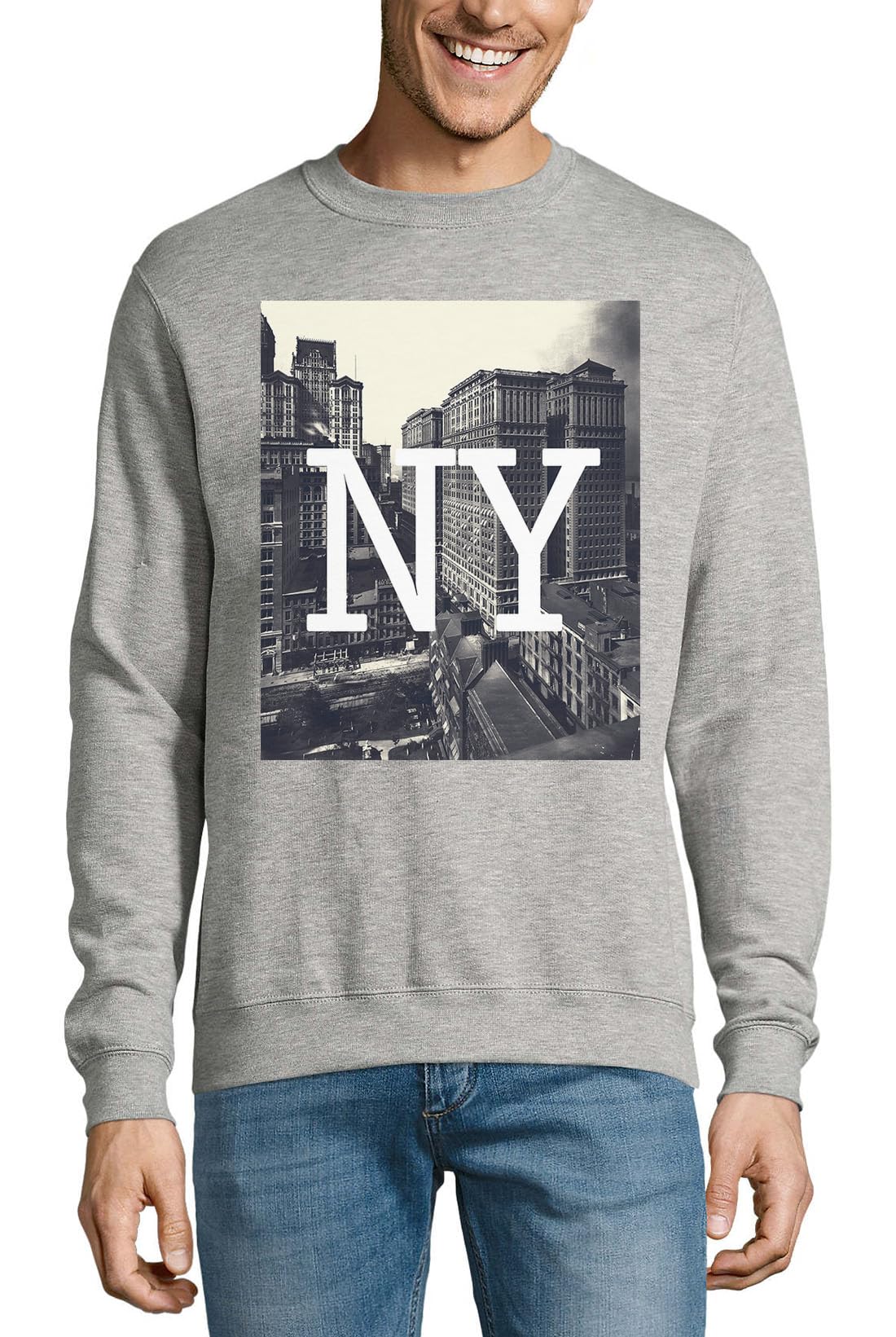 Pull New York Skyscrapers Style Art coton pull gris pour homme urbain - 3