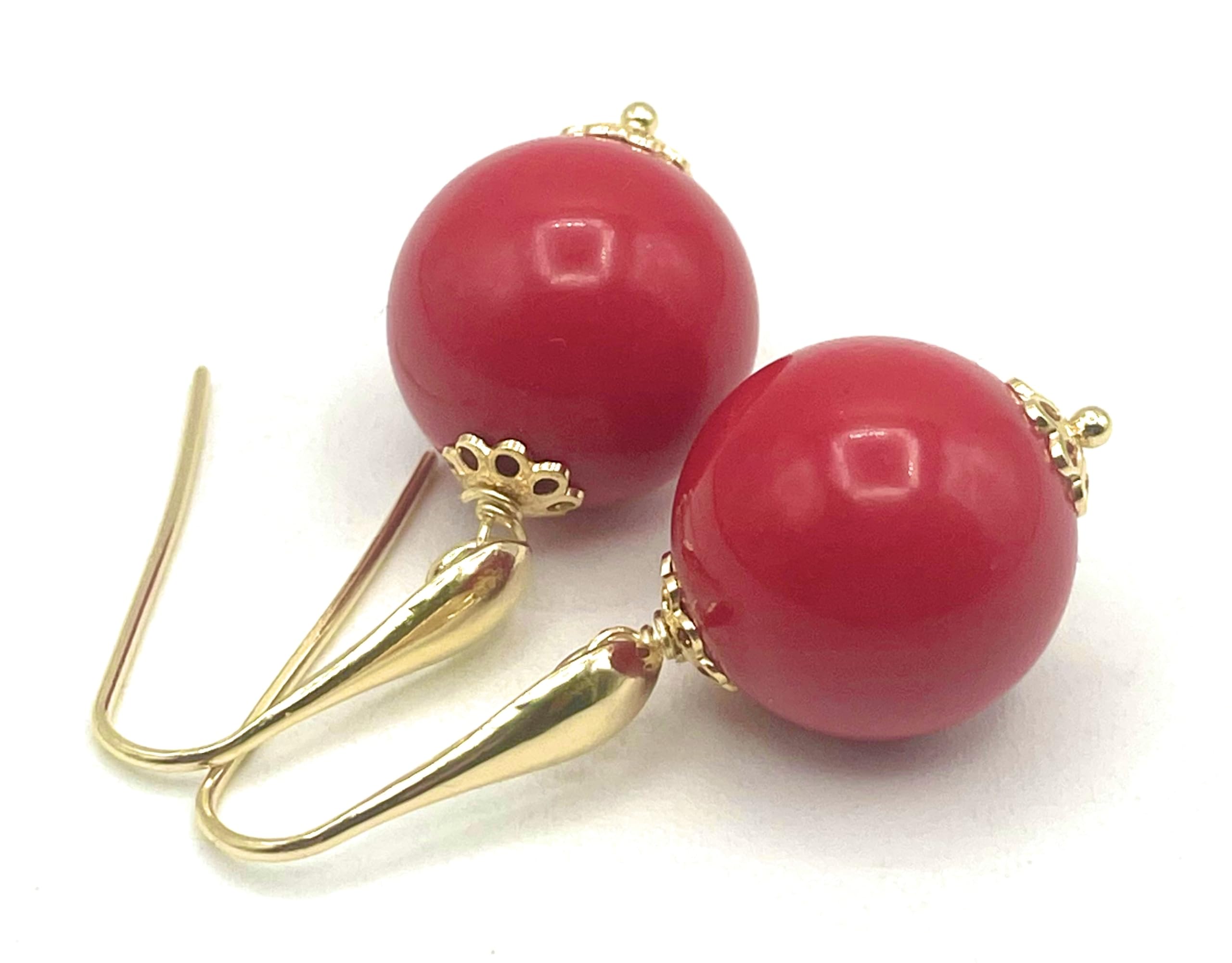Pendientes Rojo Coral, Vermeil 24 K, Joyas Artesanales, Made in Italy, Regalo para Mujeres