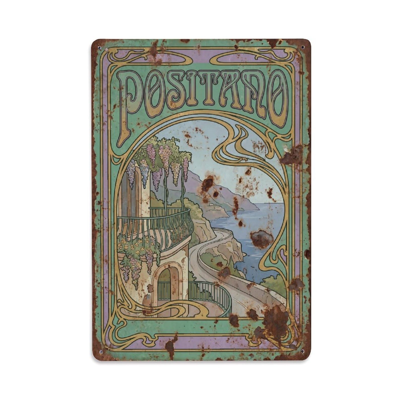 Vintage Travel Positano Italy Villa Metal Tin Sign