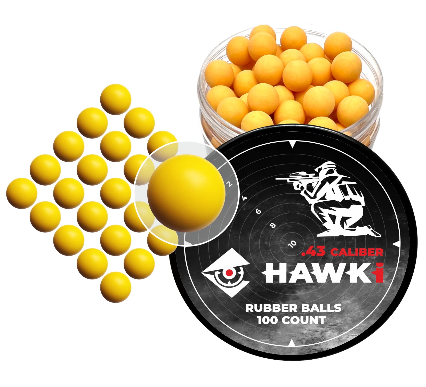 Hawki .43 Cal Training Rubber Balls for Paintball Guns 100 Pack (Yellow)