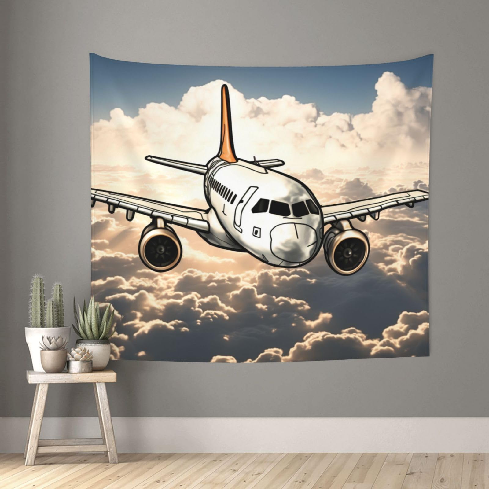 FodPand Airplane Flying Tapestry for Bedroom Aesthetic, Wall Hanging Tapestries Art Decor Backdrop Wall Tapestry for Dorm Living Room Funny Poster Party Banner Background 51" X 60"