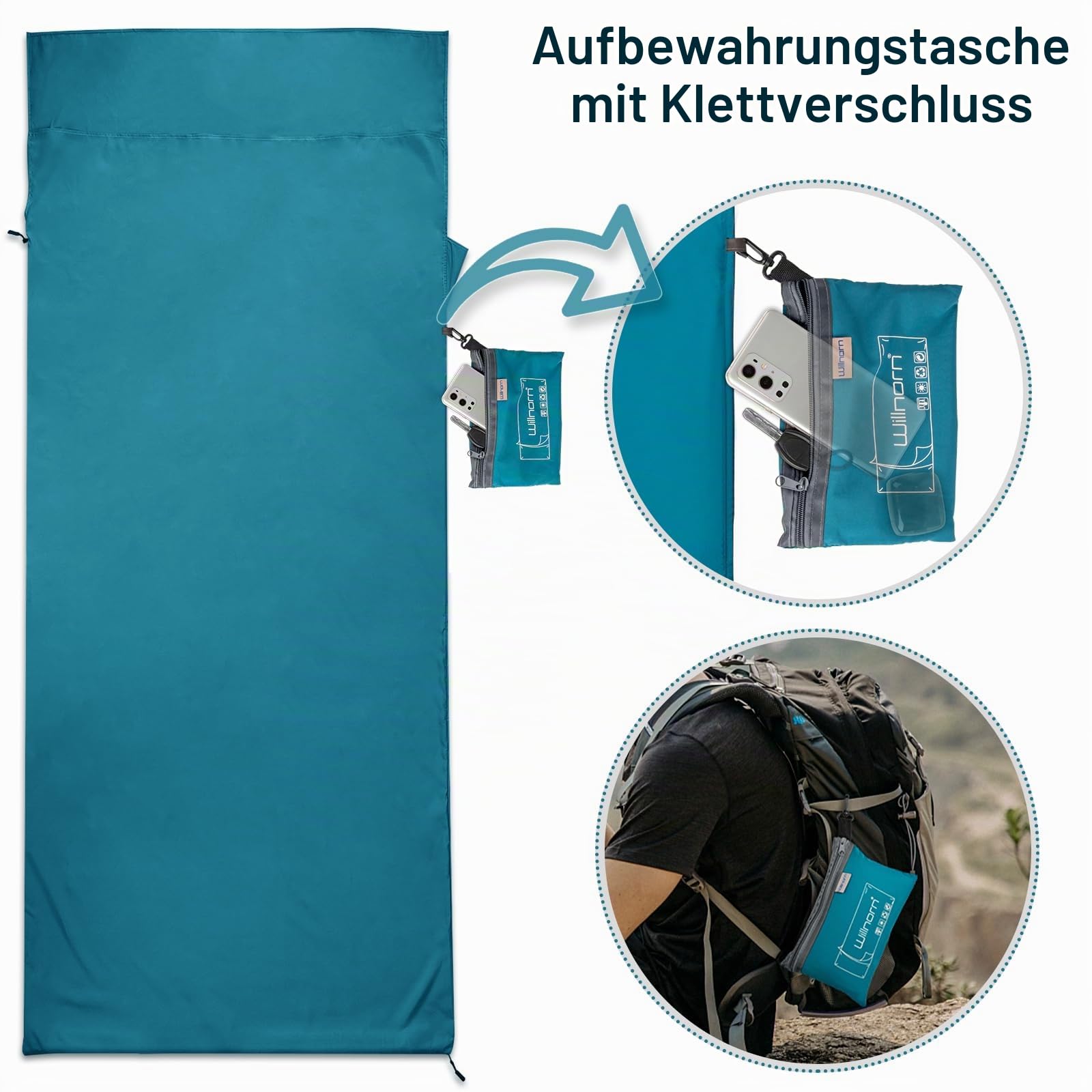 Hüttenschlafsack, Schlafsack kleines packmaß nur 280 g aus neuartiger Satin wie Seide, Ultra leicht, Klein und Dünn Seidenschlafsack, Ideal für Backpacking, Hostels und Berghütten