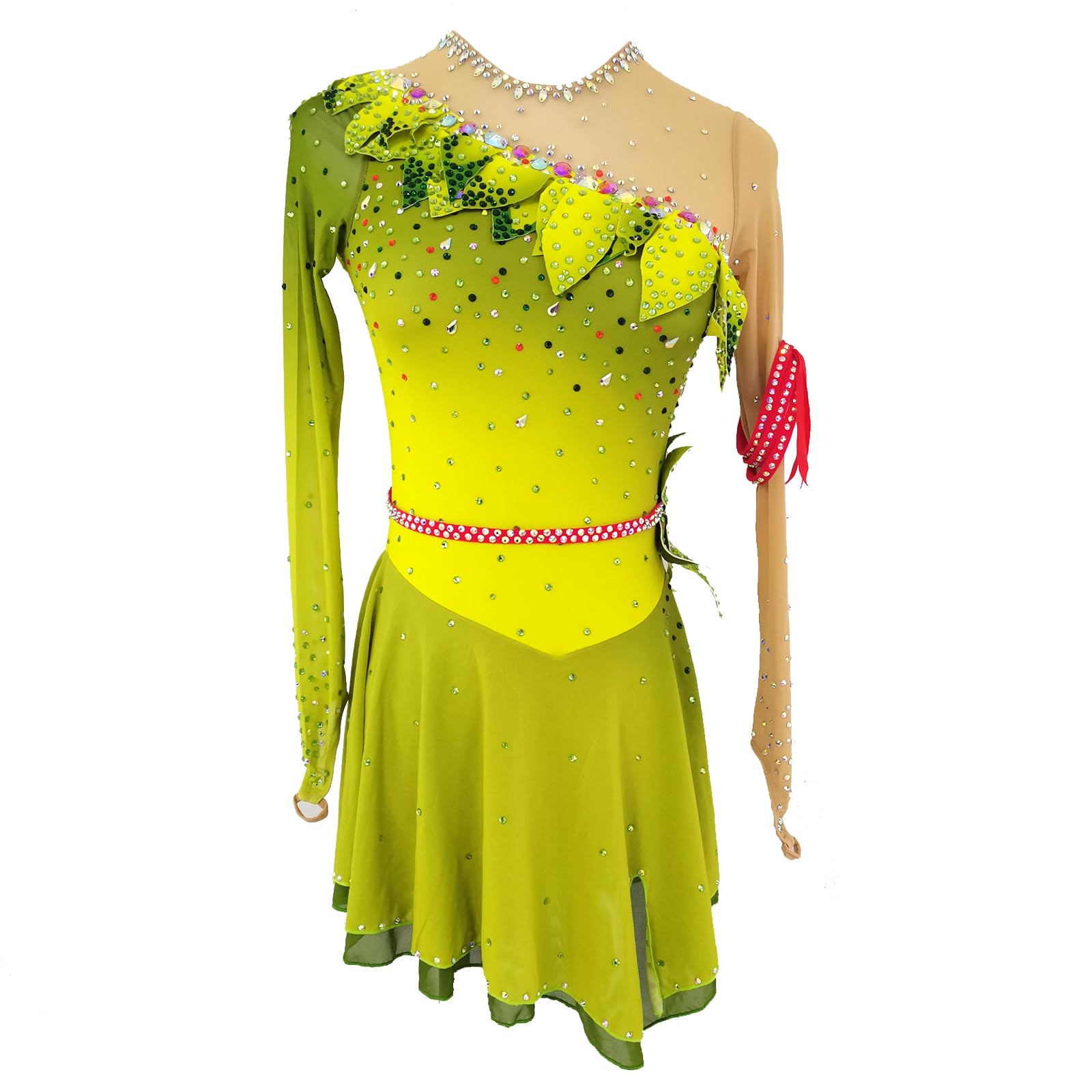LIUHUO Vestito da Pattinaggio Artistico su Ghiaccio - Costume da palcoscenico Fatto a Mano per Donne - Bambina Personalizzabile Verde