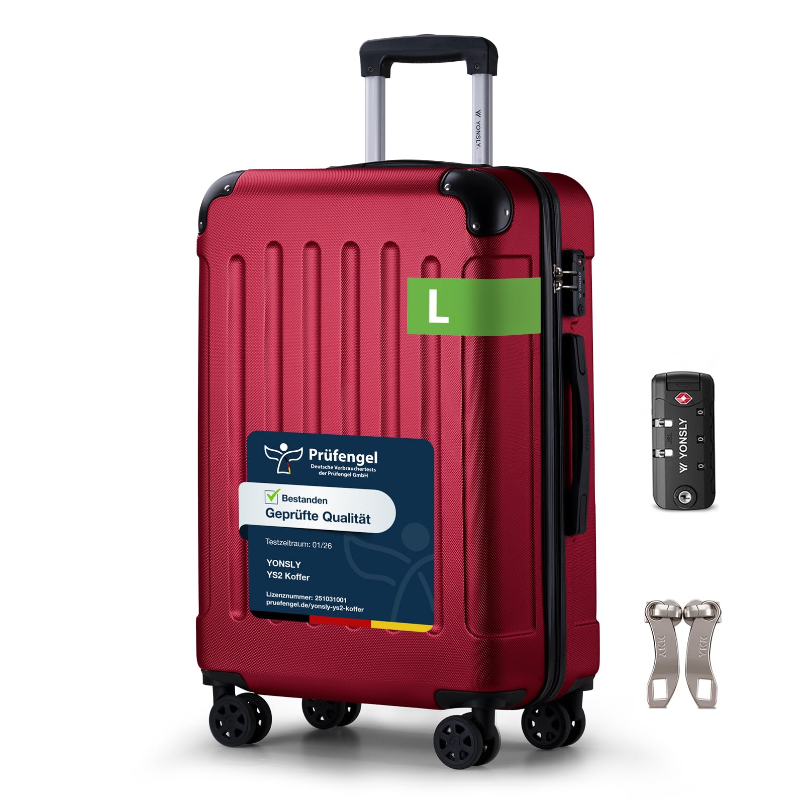 YONSLY Trolley Koffer Set, Reisekoffer, Rollkoffer Handgepäck, Kabinkoffer Suitcase, Gepäckset mit 360° Rollen, Hartschalenreisekoffer, Zahlenschloss, Gummigriff
