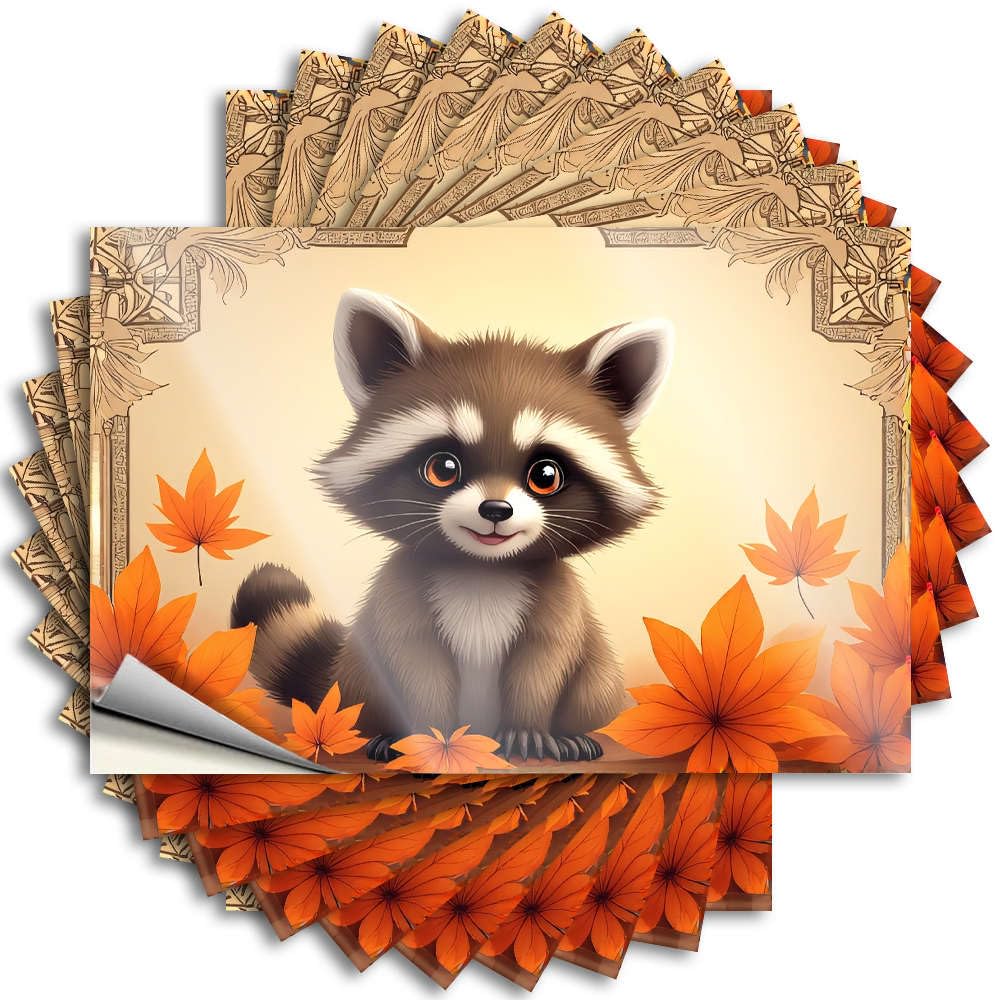 Quote Basement Decor Vinyl Sticker | A Cute Raccoon Surrounded By Autumn Leaves. Vintage for Diatomaceous Use(12X18CM)