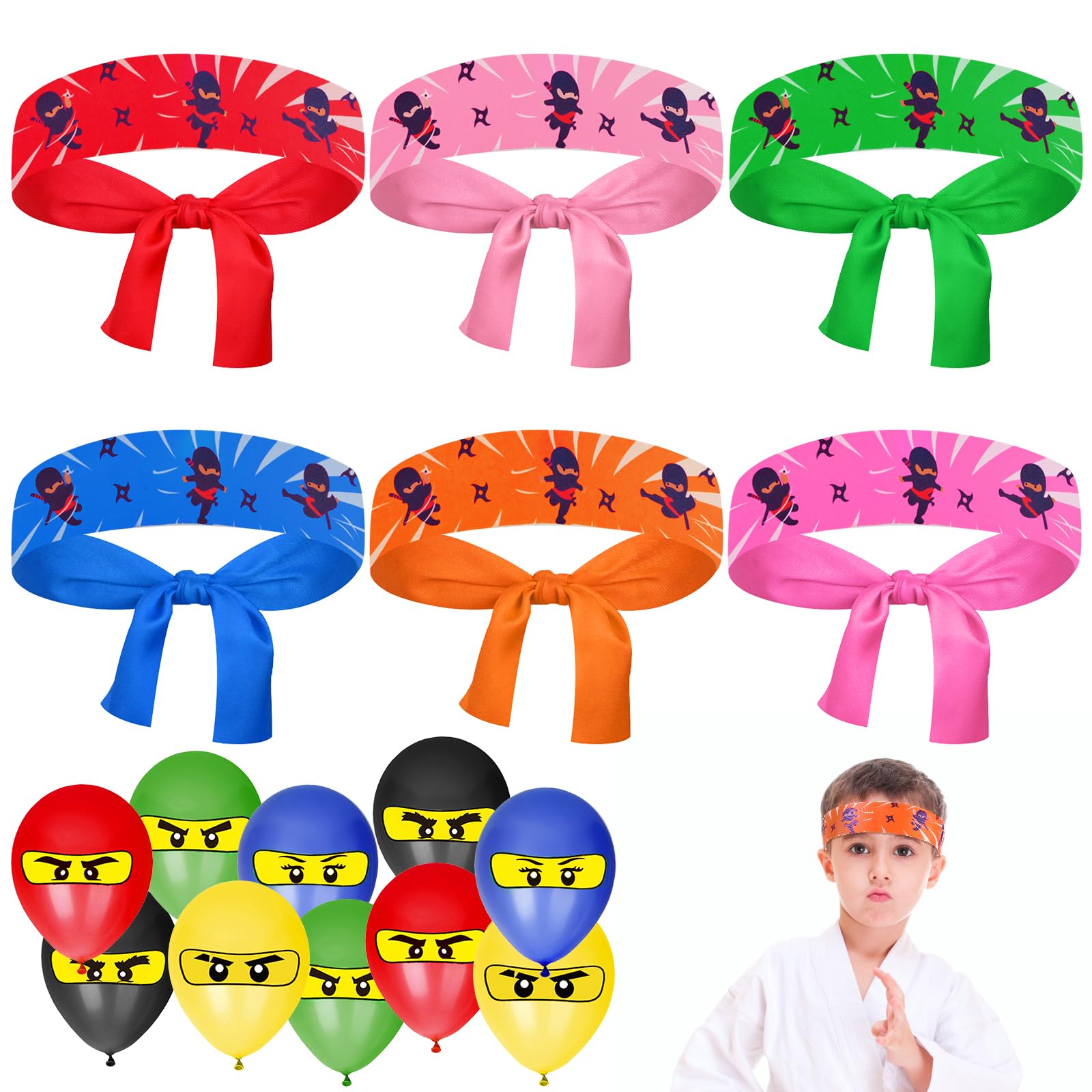 10 fasce per capelli Ninja per bambini, feste Ninja, Halloween, compleanni, bomboniere, karate, Natale