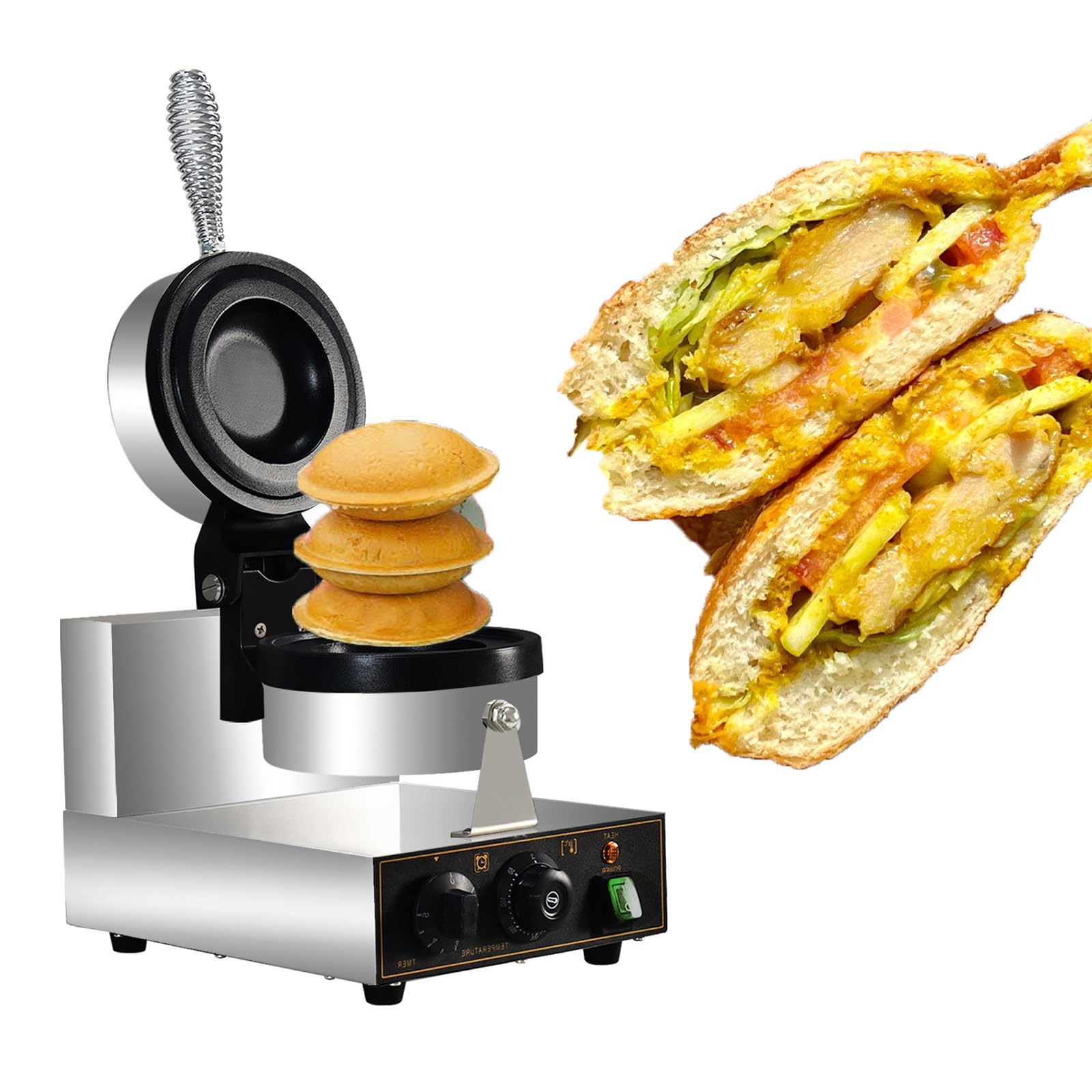 Plancha panini Temporizador Disquera Pan Cubano Industrial 50℃~300℃ Máquina para paninis Prensa de Hamburguesas Comercial para restaurantes/cafeterías/Camiones de Comida Singleheadcapping