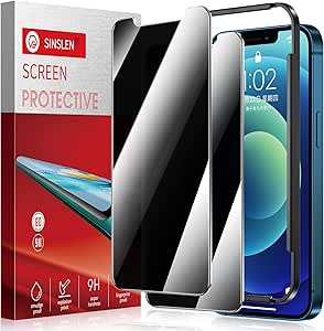 SINSLEN 2Pack Privacy Screen Protector for iPhone 12/iPhone 12 pro Anti-Spy Tempered Glass Film 9H Hardness Easy Installation Bubble Free [6.1 inch]