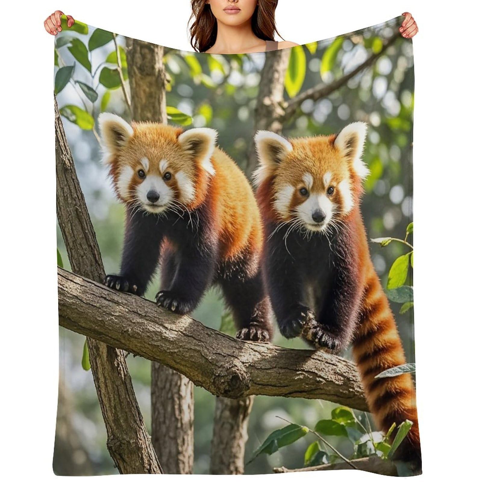 Flannel Red Pandas Throw Blanket for Couch Super Soft Fuzzy Cozy Flannel Blankets No Shed No Pilling FAnti-Static Winter Bed Blanket Decorative and Giftable Blankets
