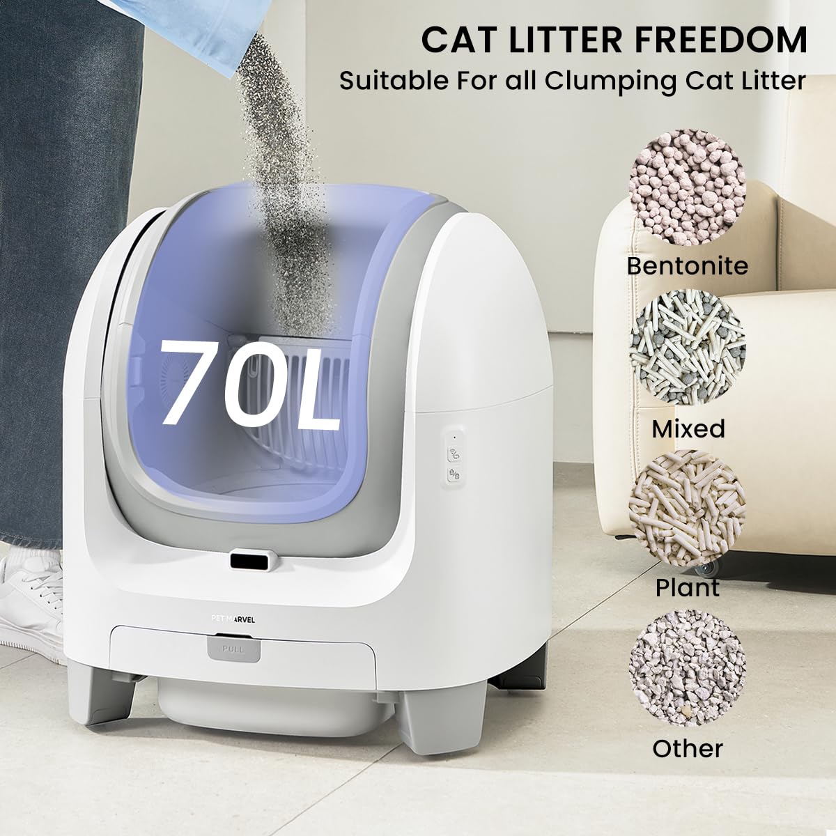 Amazon.com: PET MARVEL C1 Self-Cleaning Cat Litter Box, Large Open