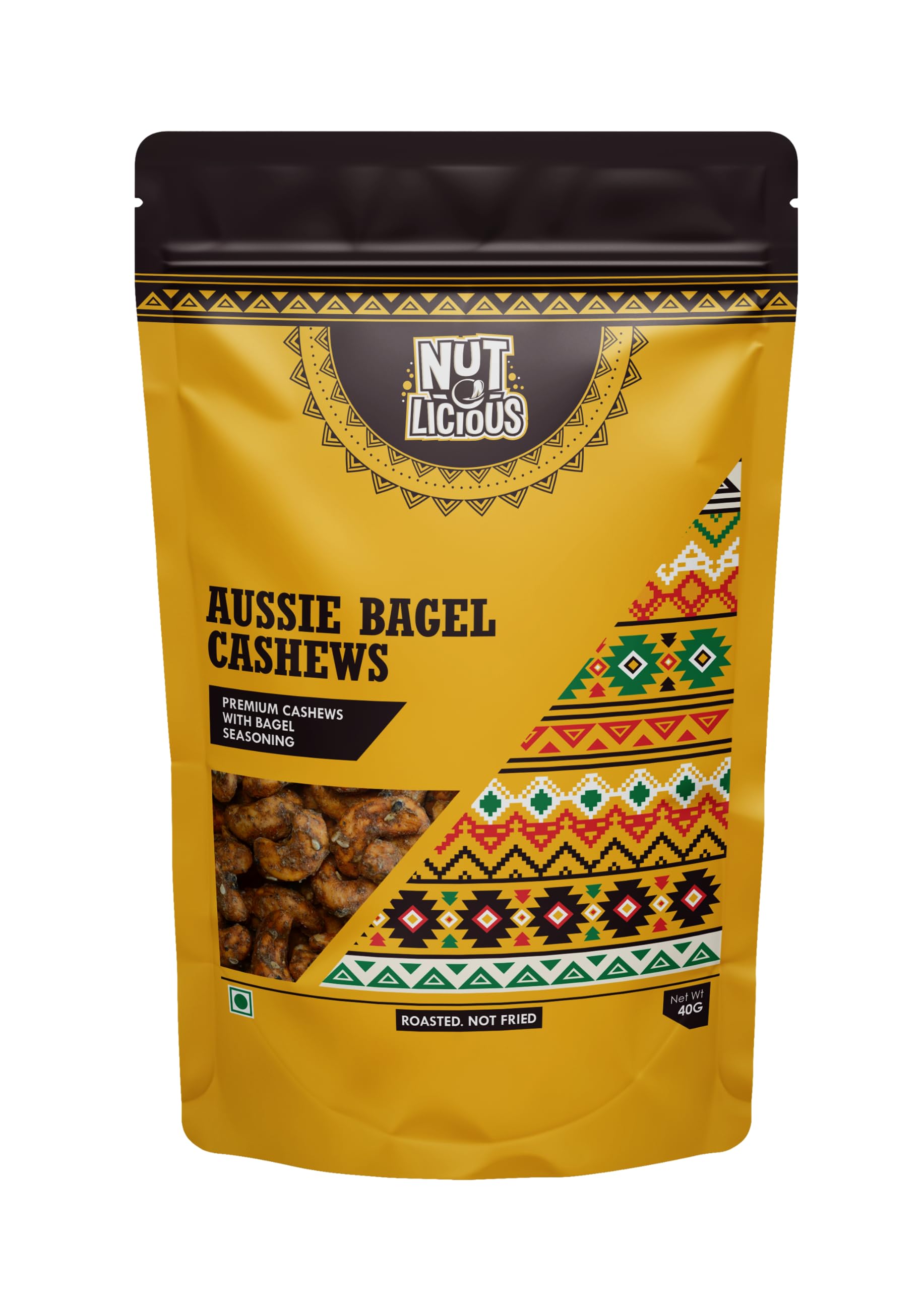 Nut-O-licious Premium Natural Flavoured Whole Cashews | 40g | Whole Crunchy Cashew | Premium Kaju nuts | Nutritious & Delicious | Aussie Bagel, 40g