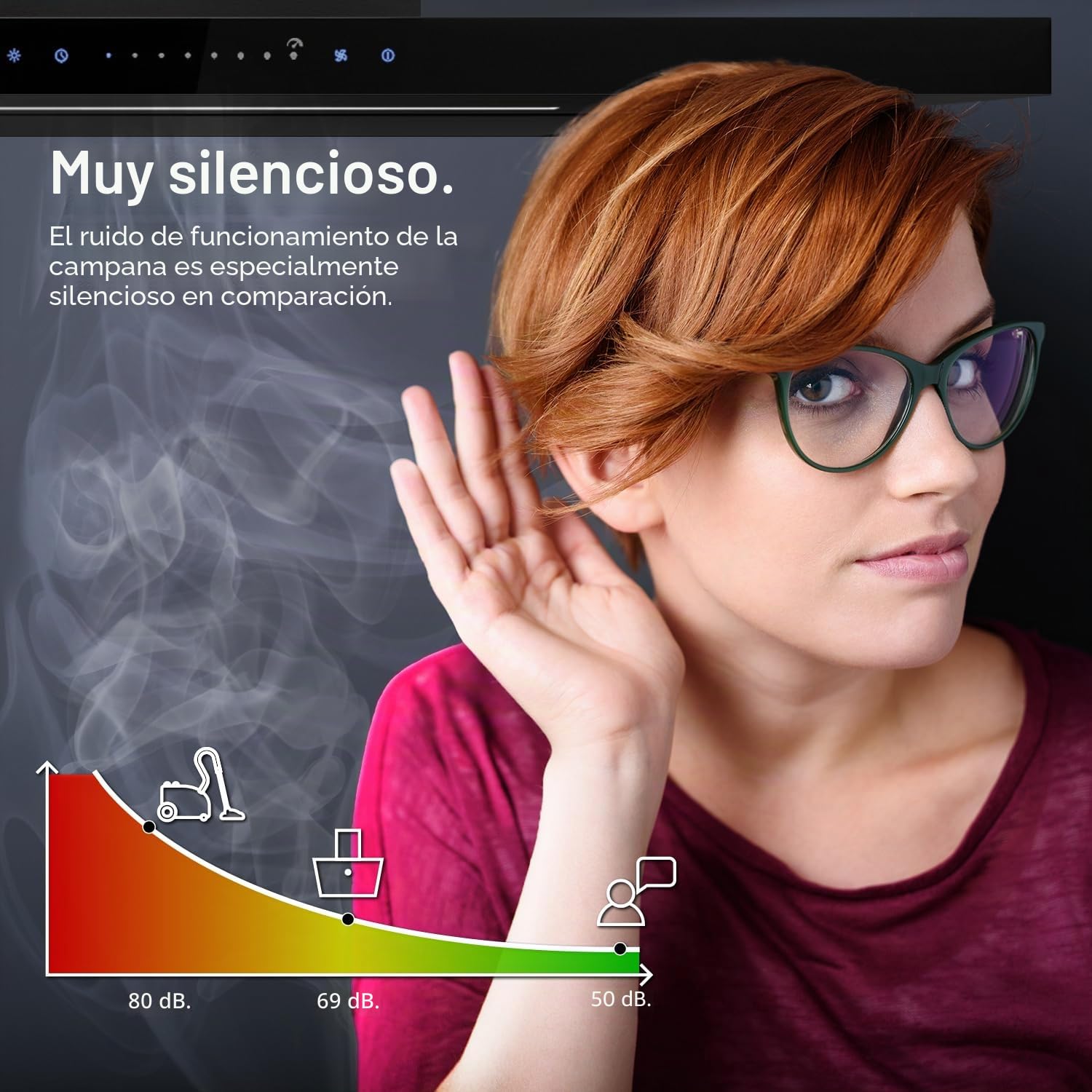 KKT KOLBE Campana Extractora 90 cm | Campana de Pared | acero inoxidable | vidrio negro | WiFi | apagado automático | Funcionamiento táctil | FLAT9006S | aire de escape y circulación, acero inoxidable y vidrio negro, control táctil sensor, wifi, marcha tr