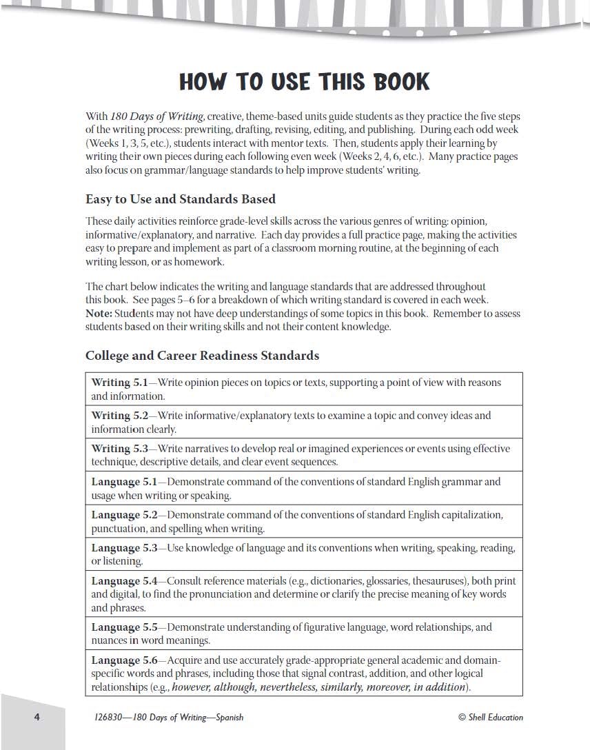 180 Days(tm): Writing for 5th Grade Spanish Practice Workbook for Classroom and Home, Cool and Fun Practice Created by Teachers (180 Days of Practice) (Spanish Edition) - Image 3
