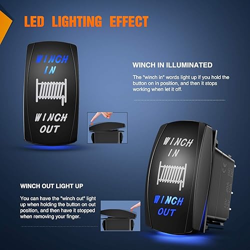 Miniatura 4 de Nilight 90005B Interruptor Basculante Láser Momentáneo de 7 Pines para Cabrestante en Kit de Arnés de Cableado para Cabrestante 20A/12V 10A/24V