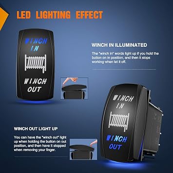 Nilight 90005B Momentary Laser Rocker Switch 7Pin Winch in Winch Wiring Harness Kit 20A/12V 10A/24V Switch Jumper Wires Set