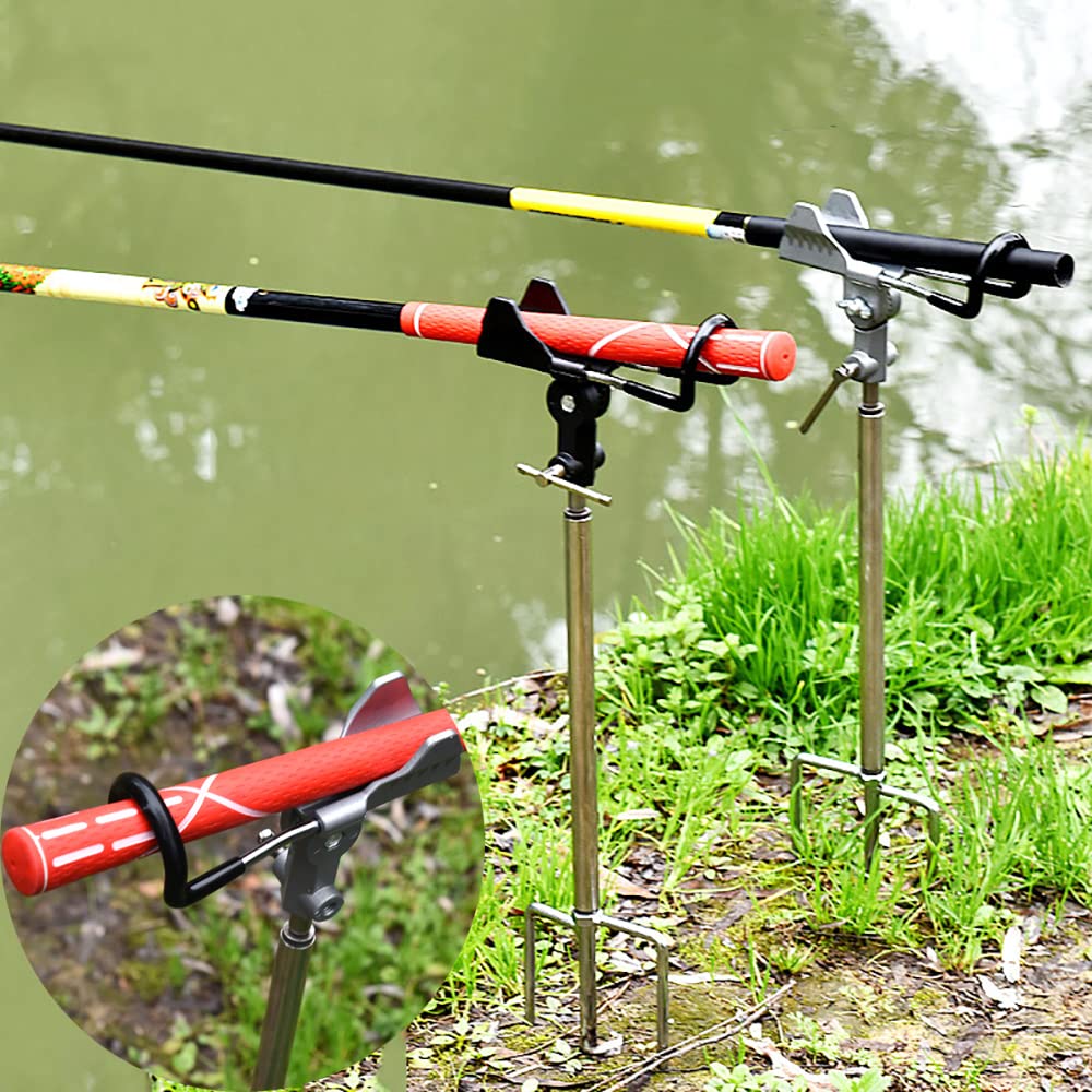 Stedan Lot de 2 supports de canne à pêche argentés, support multifonction en acier inoxydable, texture réglable à 360 ° et amovible, facile à transporter