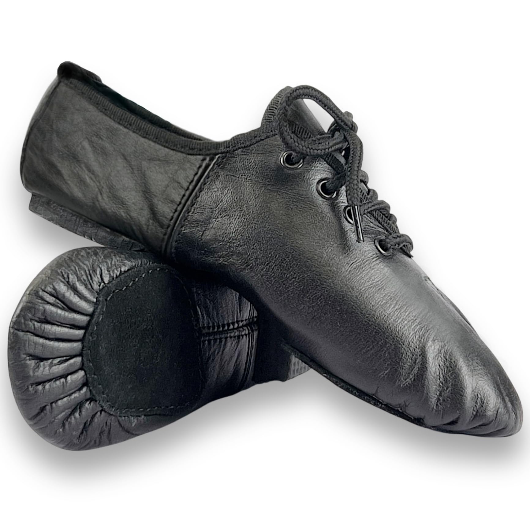 Jazz Dance Shoes Jazz Shoes Modern Stage Dance for Girls - Rubber Split Sole - Black Leather Jazzy