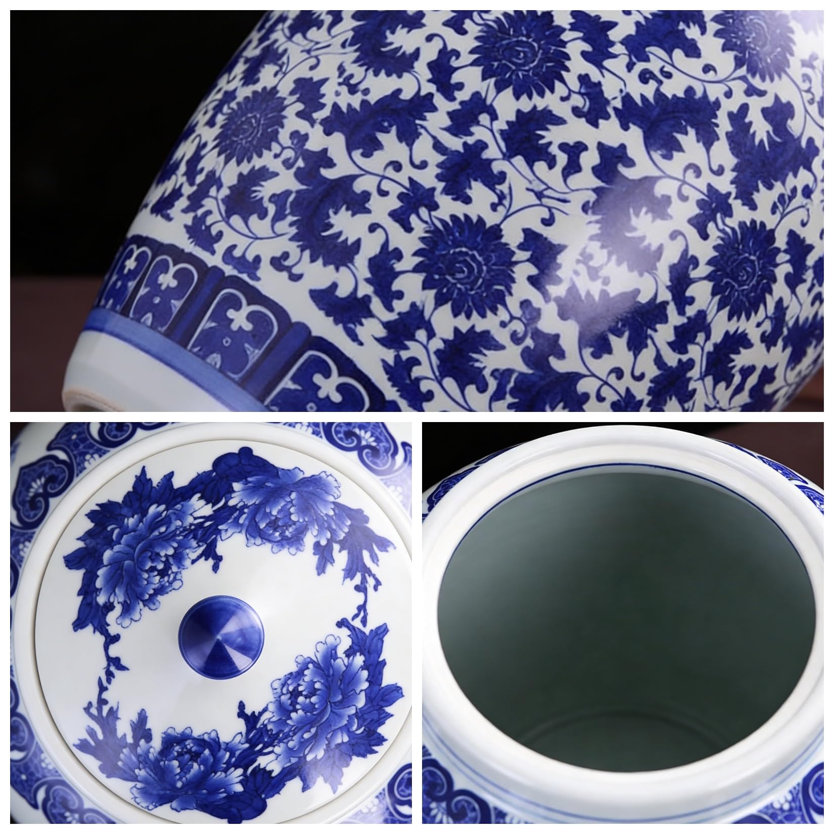 Ceramiczne Wiadro Na Ryż 10/15/25 Kg Z Hermetyczną Pokrywką, Niebiesko-biały Porcelanowy Pojemnik Do Przechowywania Ziarna, Klasyczny Chiński Dozownik Kuchni I Domu, Herbatę(B,10kg)