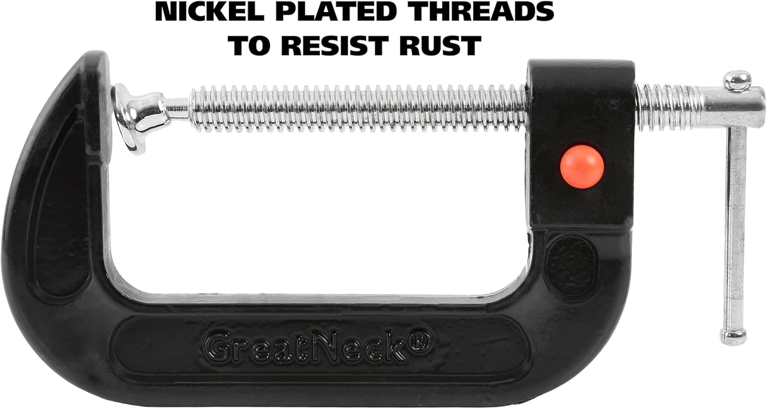 GreatNeck QRCC4 4 Inch Quick Release C-Clamp, Auto Repairs, Welding, & Woodworking, Steel Swivel & Screw Provides Strong Hold, Push Button Release Gives You Ultimate Control, Cast Iron Frame
