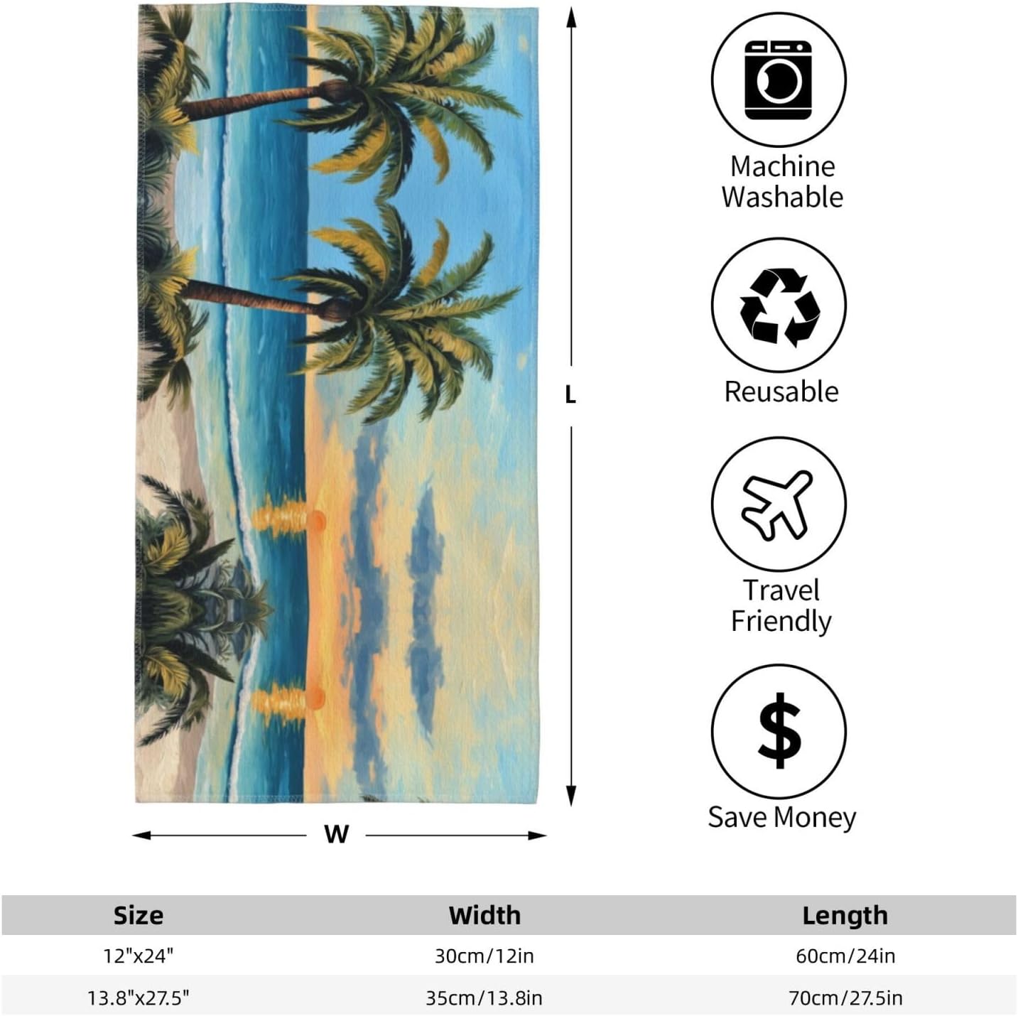 Palm Tree Over Blue Sea Ocean Print Hand Towels for Kitchen, Decorative Bathroom Towels Decor Farmhouse Cute for Men Women Gifts