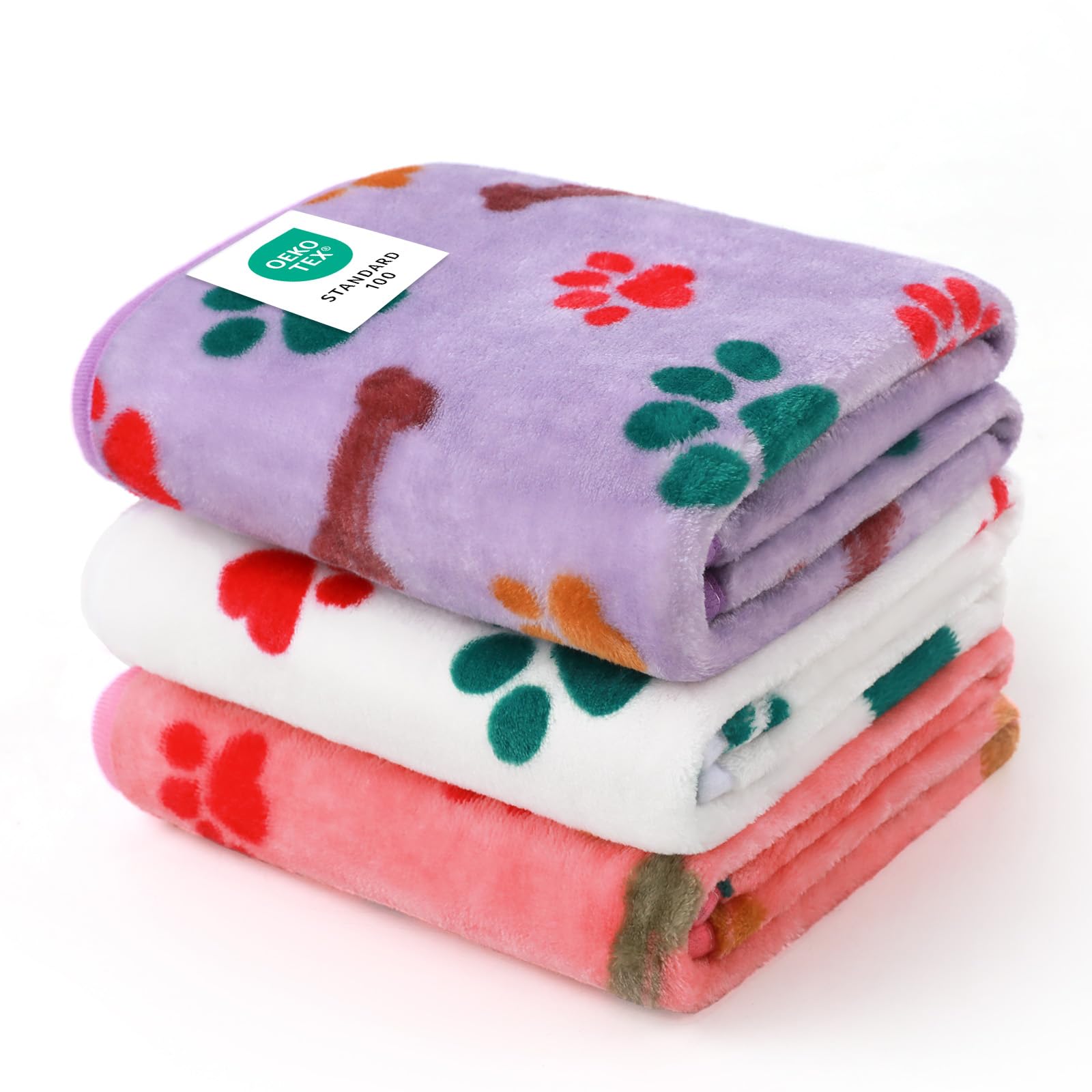 Luciphia 1 Pack 3 Blankets Fluffy Premium Fleece Pet Blanket Flannel Paw Bone Printed Throw for Dog Cat(Medium 30x20'', Purple/Pink/White) — image 1