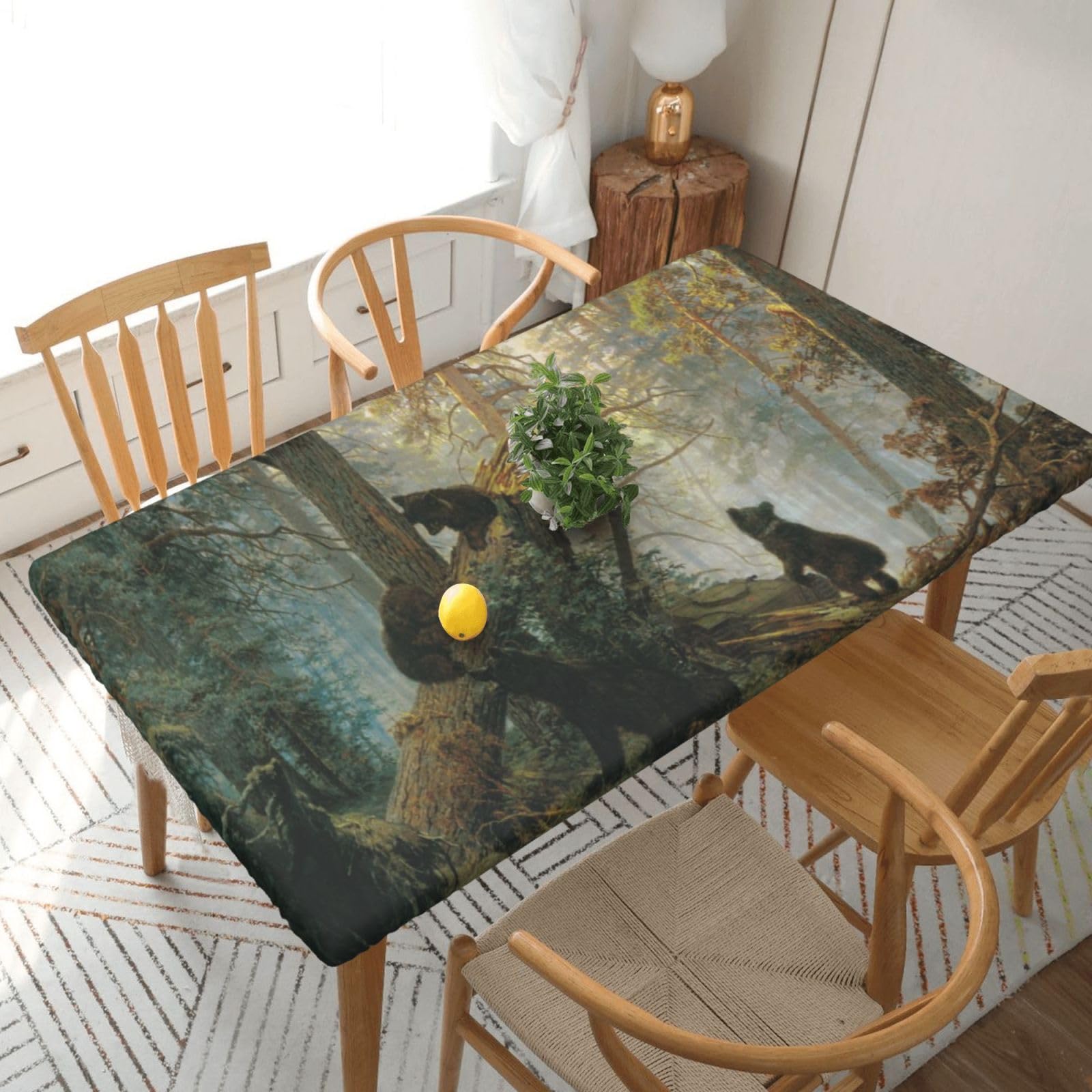 BNVSADC Black Bears Printed 5FT Tablecloth Polyester Kitchen Water Resistant Table Cloth Dining Table Decoration Table Covers, 152x76 CM