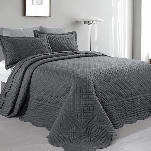 HOMBYS Juego de edredón tamaño King de 128 x 120 pulgadas, colcha suave y ligera de 3 piezas con 2 fundas a juego para cama California King y King,