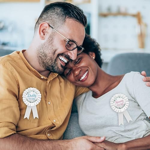 Miniatura 4 de CoolerthingsDG, Pin de insignia de hojalata para papá y mamá para ser blanco – Botón de baby shower, regalos para papá, fiesta de revelación de