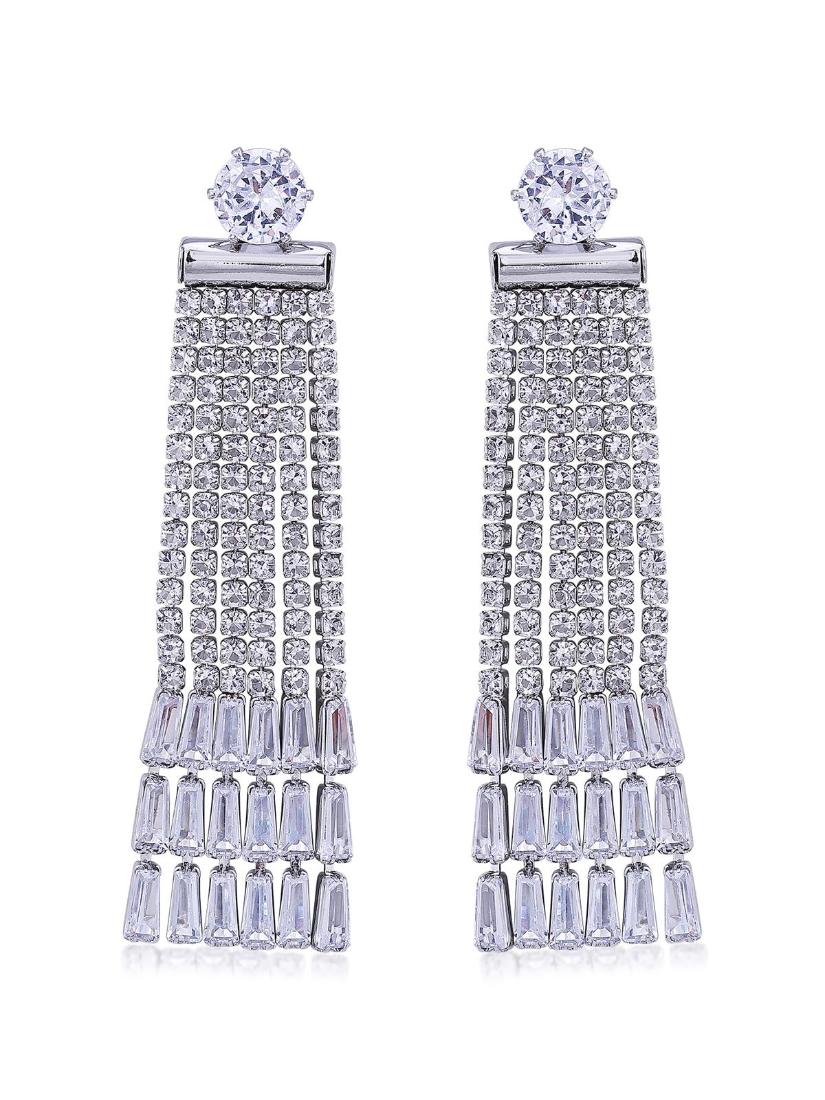 Sukkhi Elegant Sparkling Rhodium Plated White AD Stones Studded Multi Layered Long Dangler Earrings | Western Fashion Jewellery For Women (E104960) (B0CKXQKGNP) Amazon Price History, Amazon Price Tracker