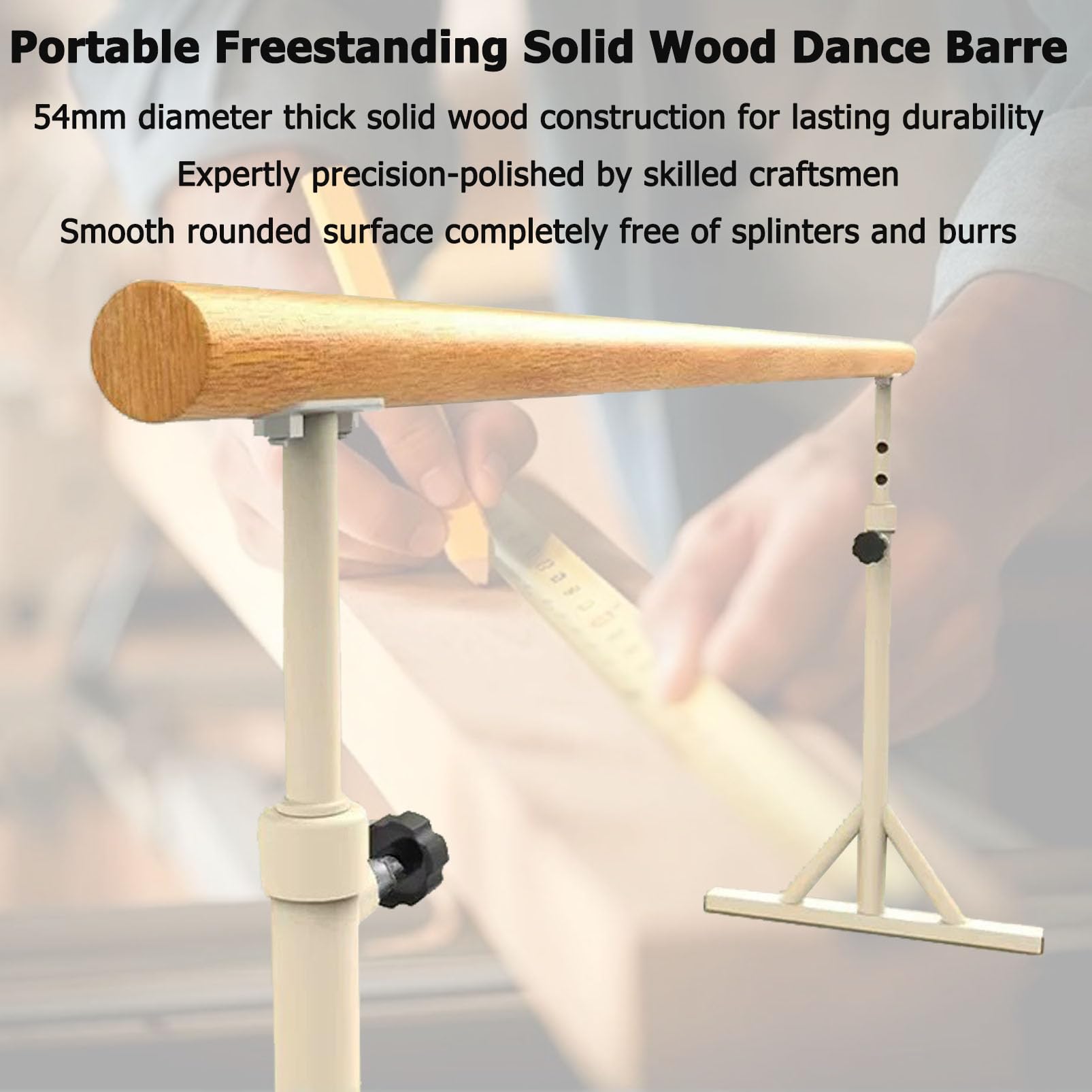 Generico Sbarra per Balletto Autoportante Portatile, 7 Altezze Regolabili Sbarra per Danza in Legno Massello, 80-120cm, Sbarra per Allungamento Robusta per Bambini Adulti Casa Studio Balletto Pilates