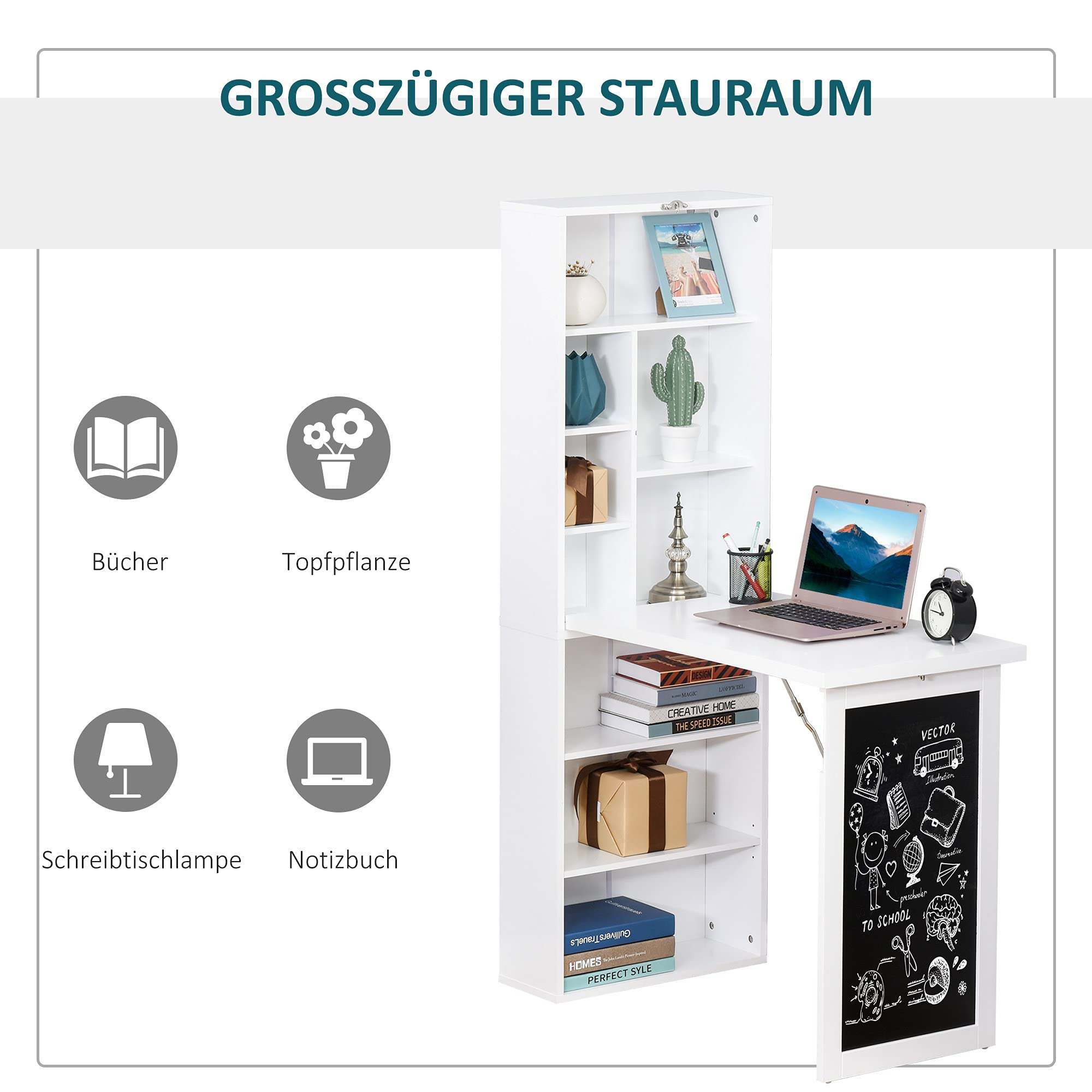 HOMCOM Schreibtisch Weiß – Schlanker Computertisch Mit Großer Arbeitsfläche Für Homeoffice & Studium