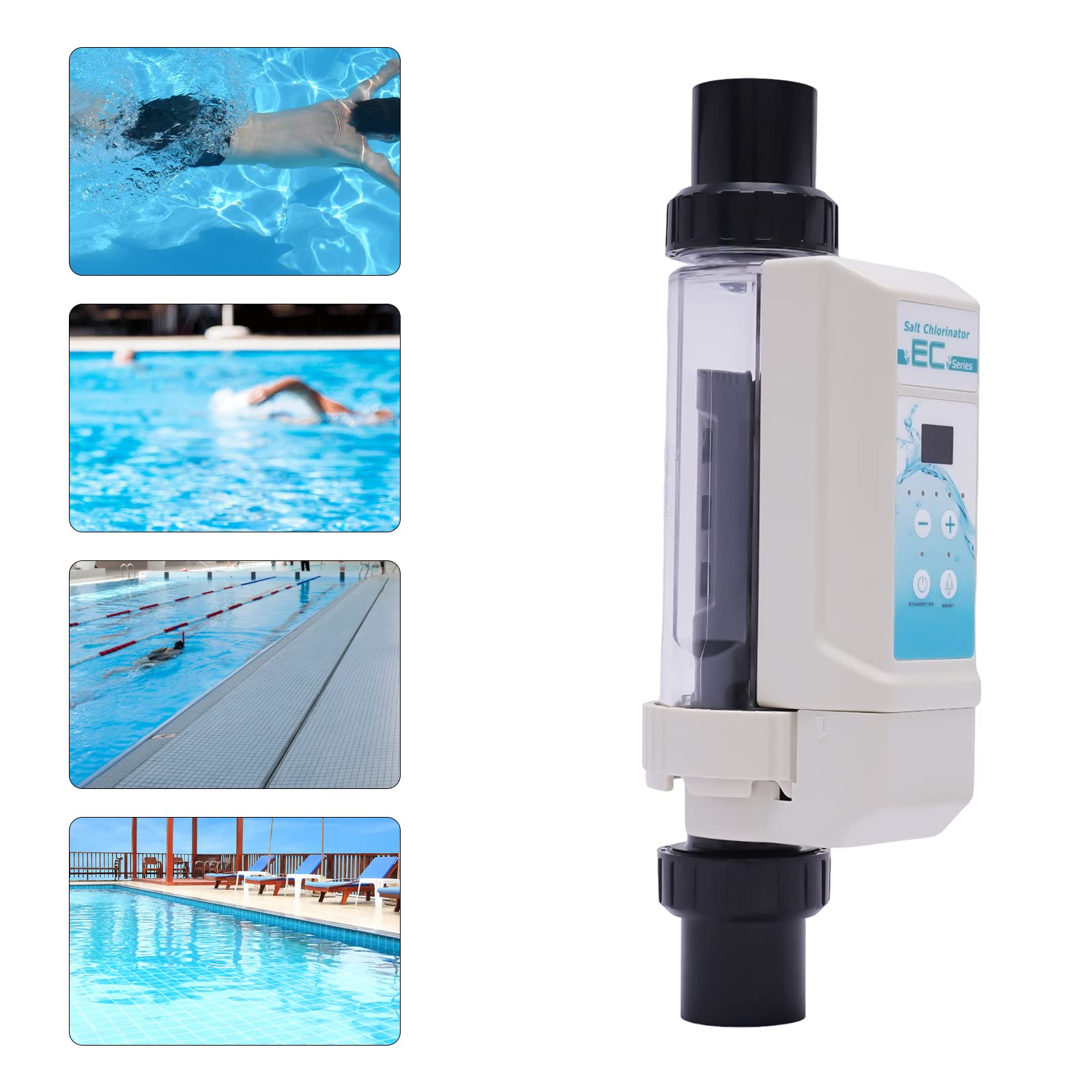 Système d'eau salée pour piscine - 8 g/h - Blanc - Avec auto-nettoyage - Peu encombrant - Pour jusqu'à 50 m³ - Réglage intelligent - Prise UE