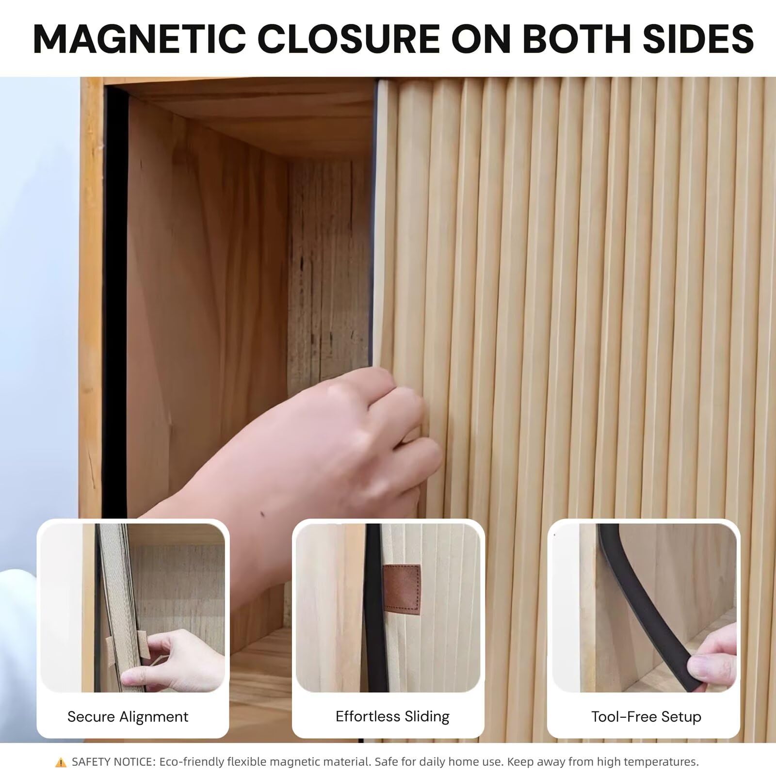 Tenda Plissettata Orizzontale per Armadi a Muro, Sistema Magnetico Adesivo in Tessuto Compatto, Beige, 100x35 cm