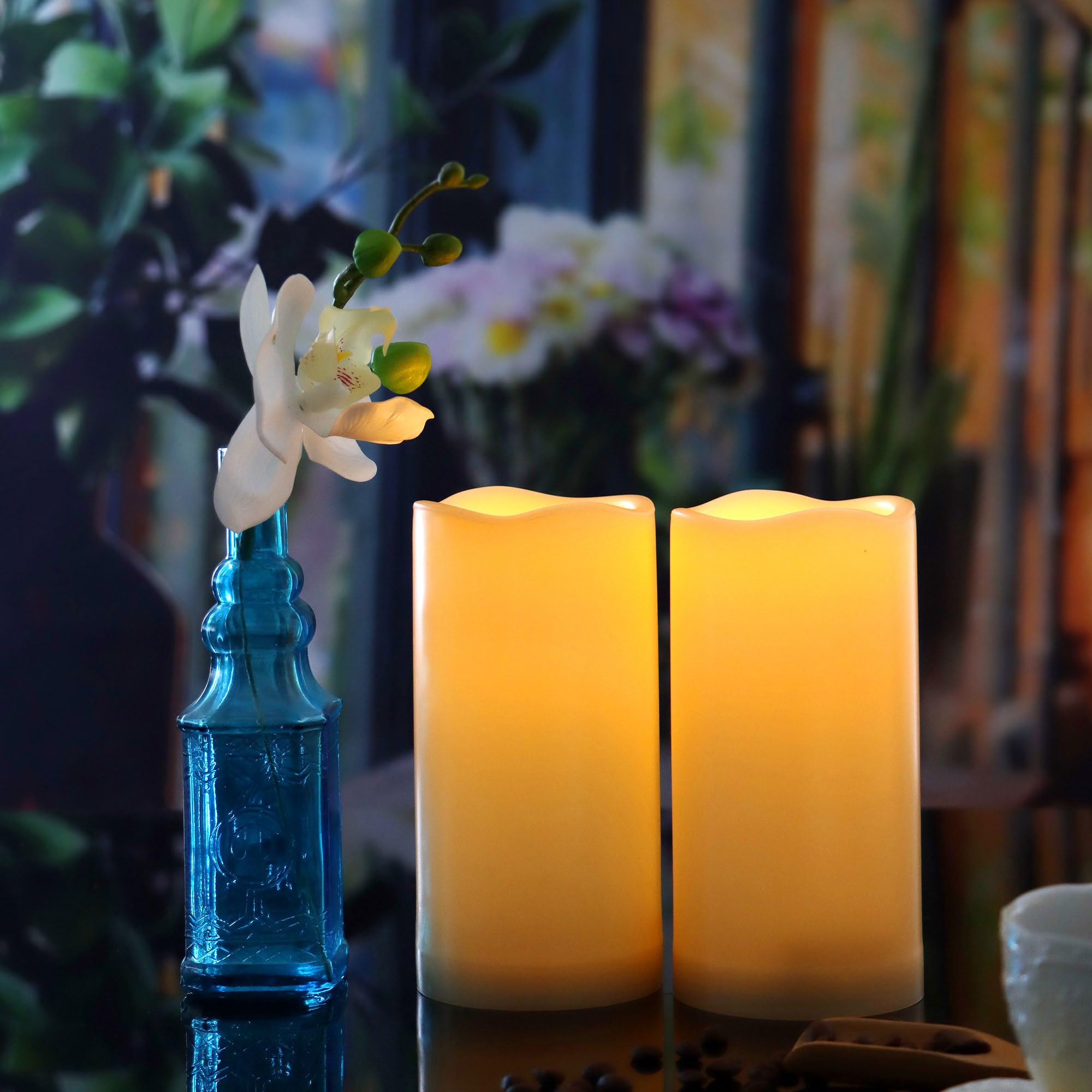 CANDLE CHOICE Waterproof Outdoor Battery Operated Flameless Candles with Remote Timer Plastic Flickering Fake Electric LED Pillars for Lantern Garden