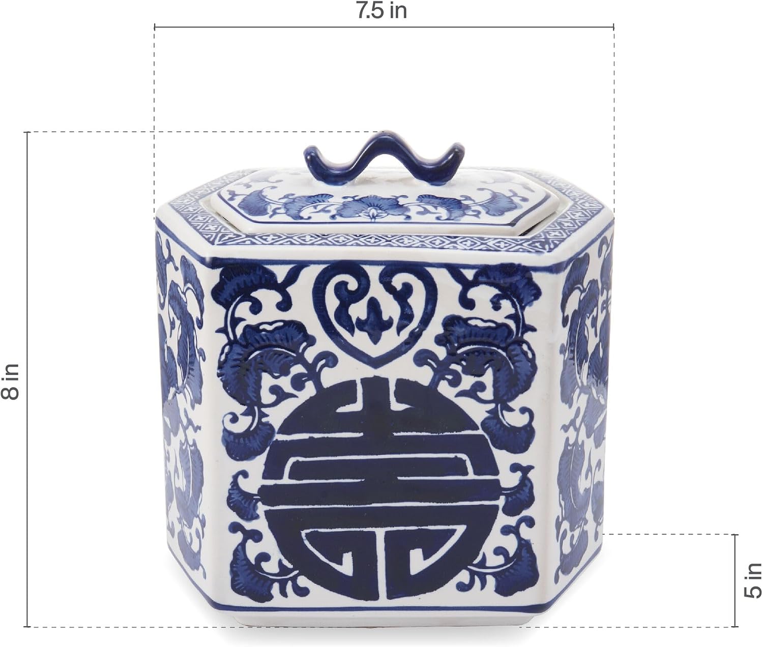 Mikasa Blue and White Ceramic Jar with Lid, 7.5x5x8 Inch