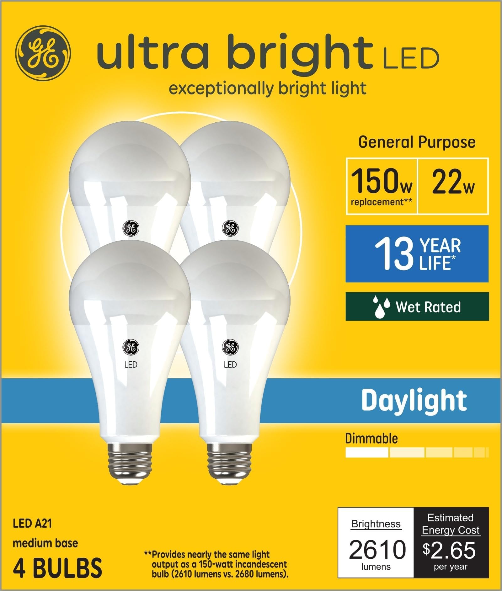 GE Ultra Bright 150Watt EQ A21 Soft White Medium Base (E26) Dimmable
